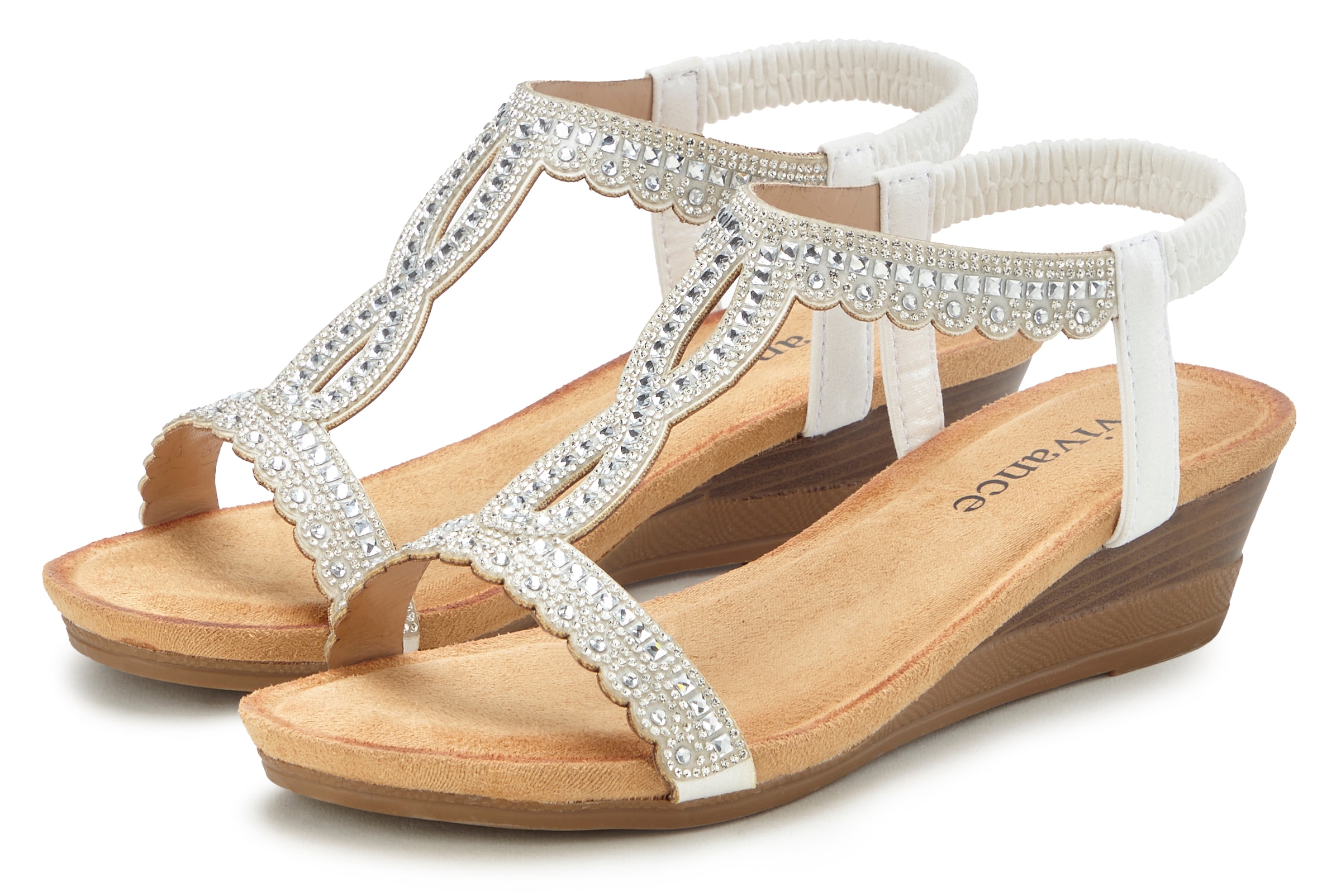 Image of Vivance Sandalette "Sommerschuh, offener Schuh, Sandale, Keilsandalette," mit Glitzerdetails, Keilabsatz & elastischem Riemchen VEGAN