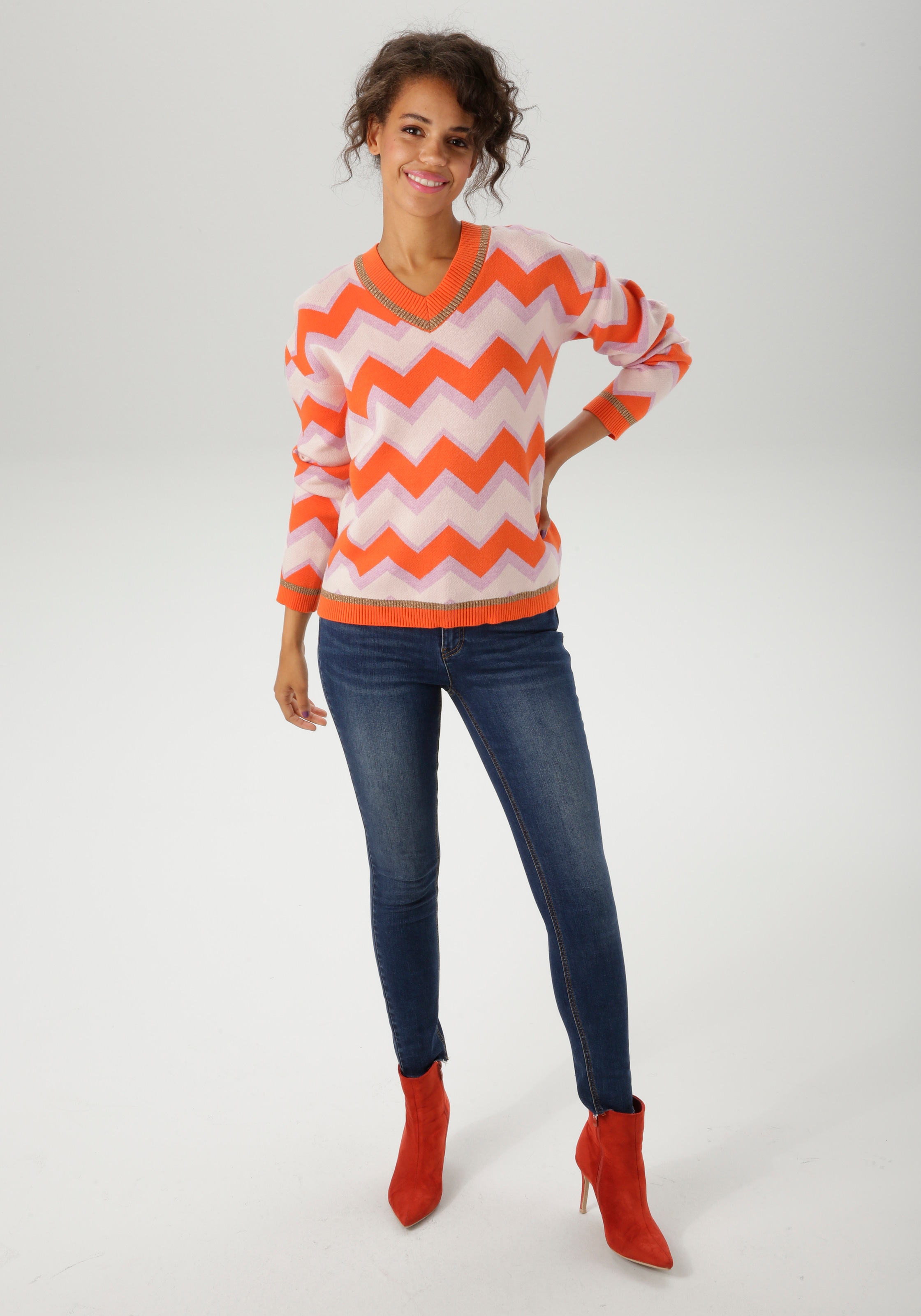 Aniston CASUAL Strickpullover im interessantem Zick-Zack-Muster