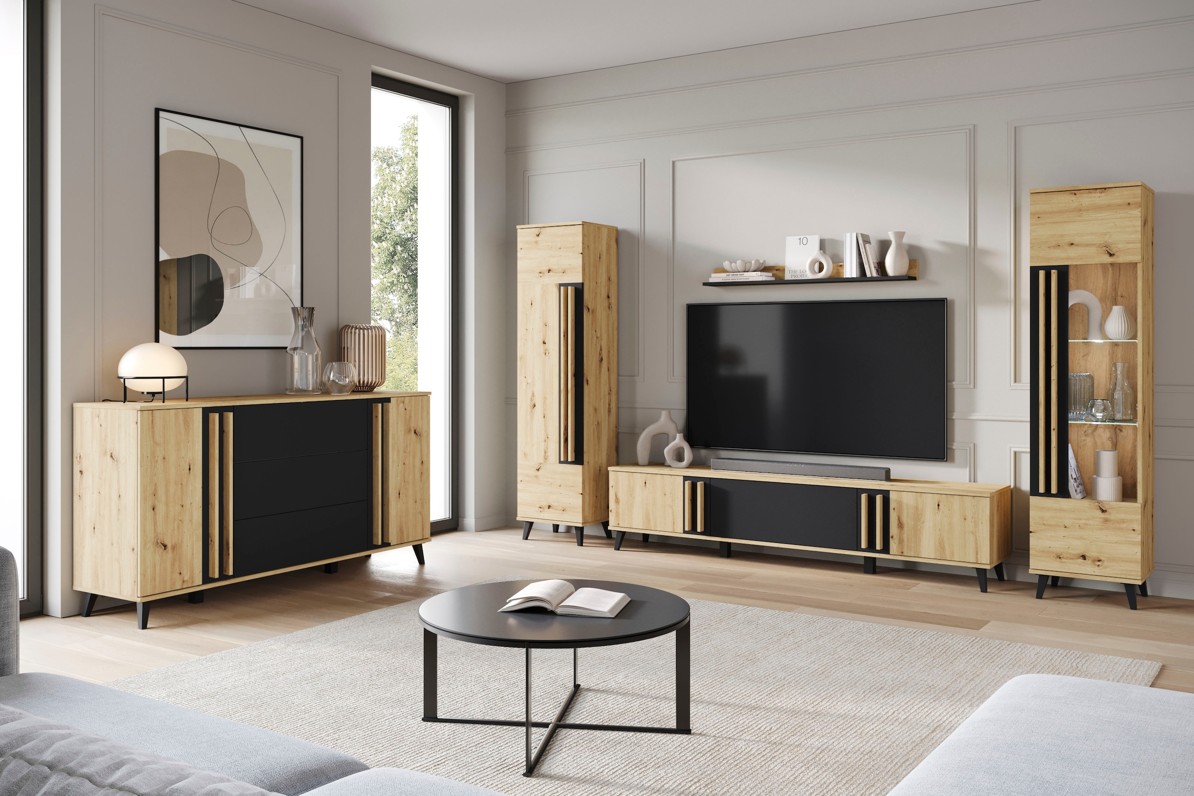 Home affaire Wohnwand »Helsinki, Modernes Set mit verglaster Vitrine« Komplett-Set, 4 Stk. tlg.