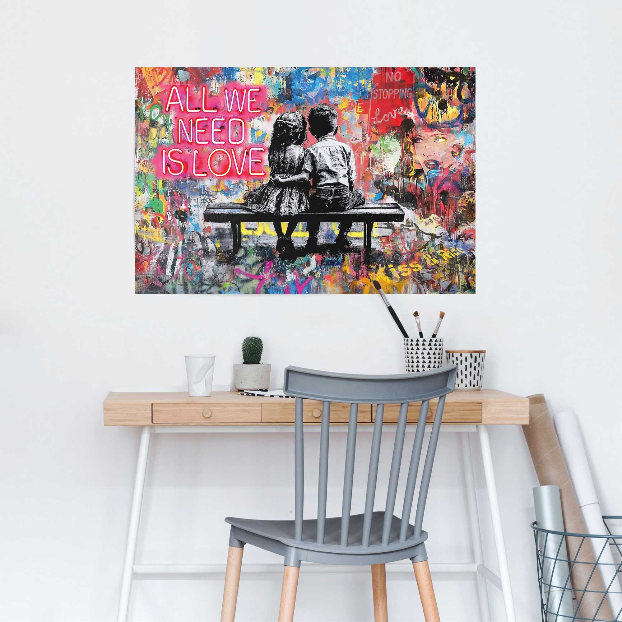 Reinders! Poster »Love is All We Need« Wohnzimmer - Mehrfarbig - 150 gr.  Papier - Street Art - 91,5x61 cm