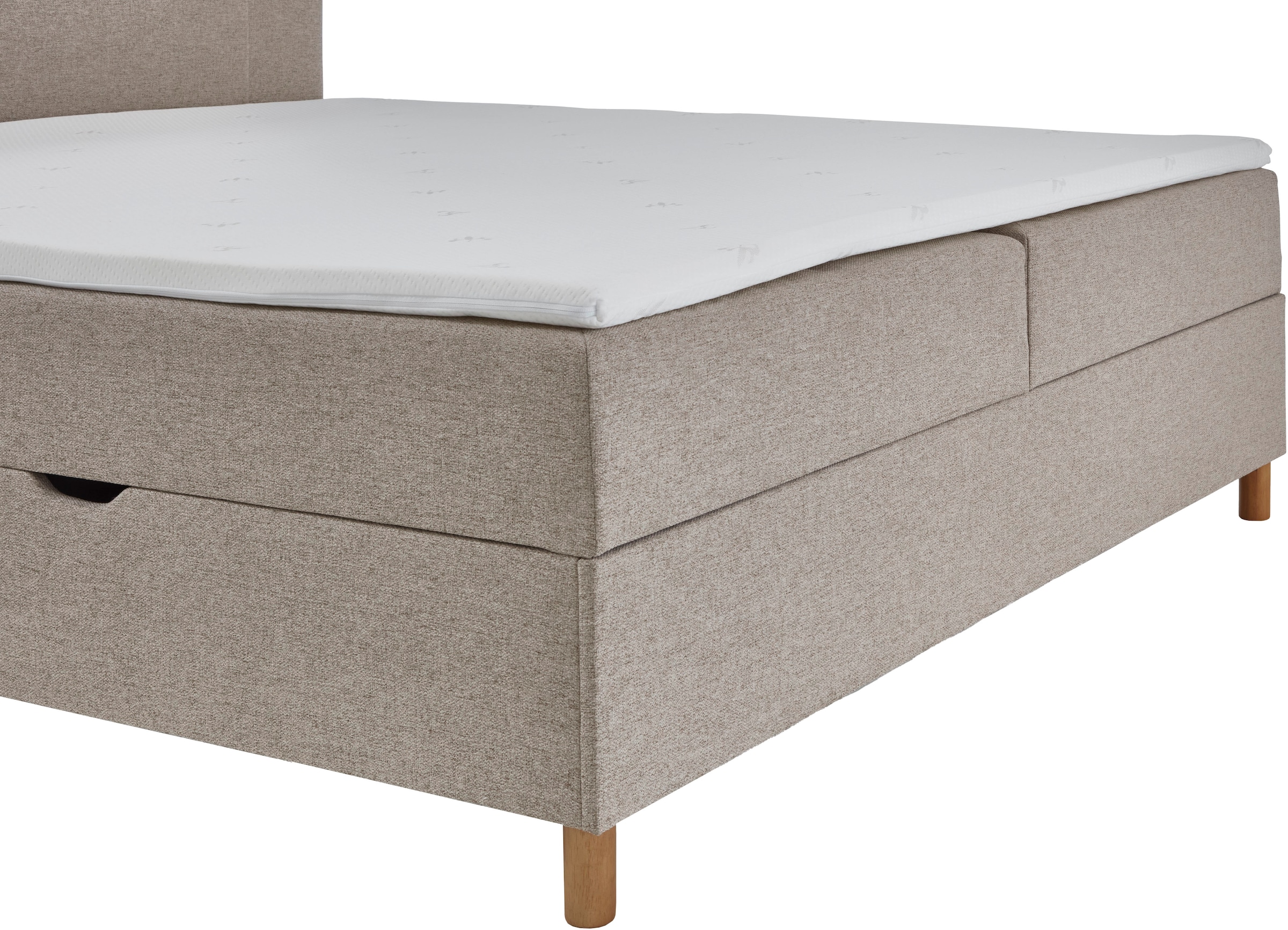 INOSIGN Boxbett »Escalon II, Boxbett mit Bettkasten, inklusive Topper«, Bett erhältlich in den Breiten 120x200cm und 180x200cm, mit Holzfüssen