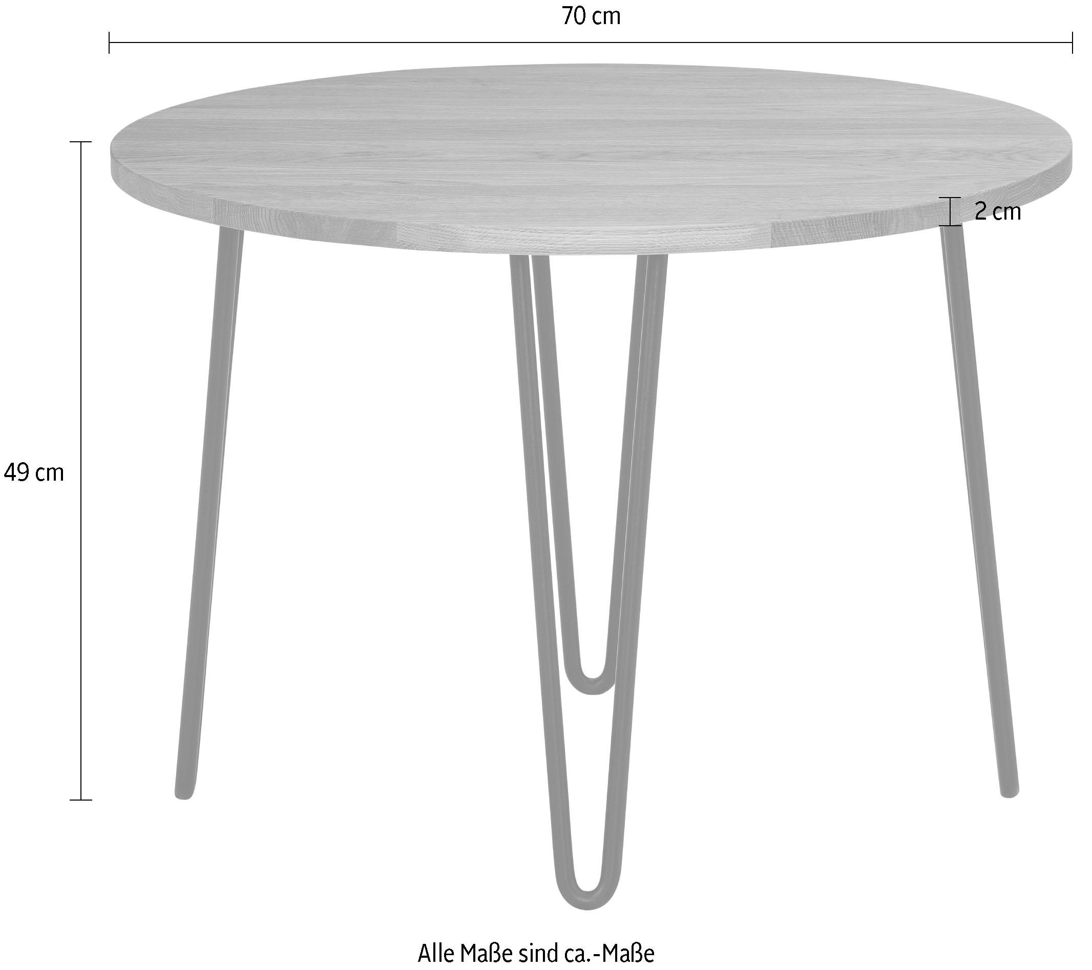 INOSIGN Couchtisch »Hairpin«, aus massiver Eiche, mit Metallbeinen, Breite 70 cm.