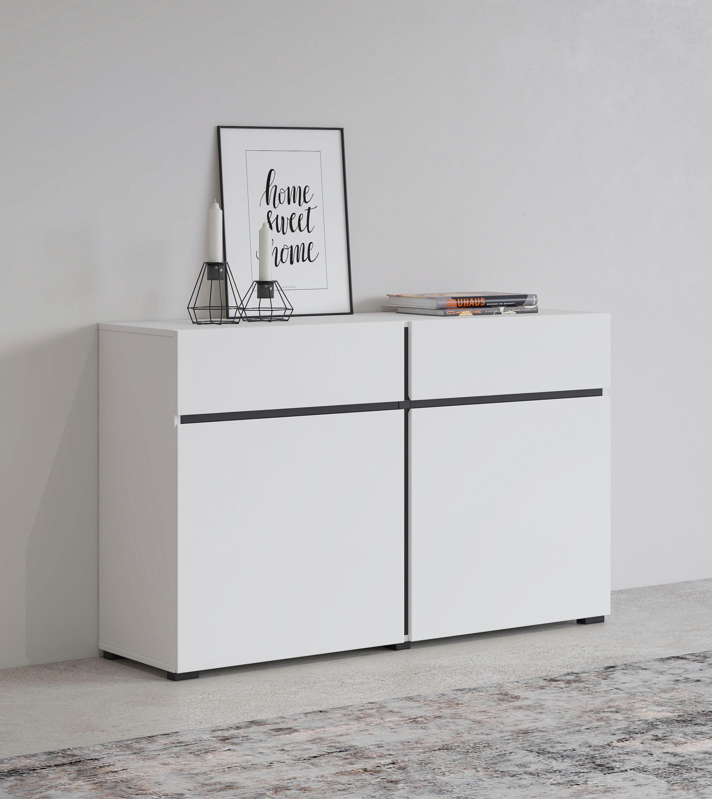 INOSIGN Sideboard »Cross,Breite 119,5 cm, moderne grifflose Kommode,2 Türen/2 Schubkästen«, Schubladenschrank,Anrichte mit viel Stauraum, Einlegeböden verstellbar