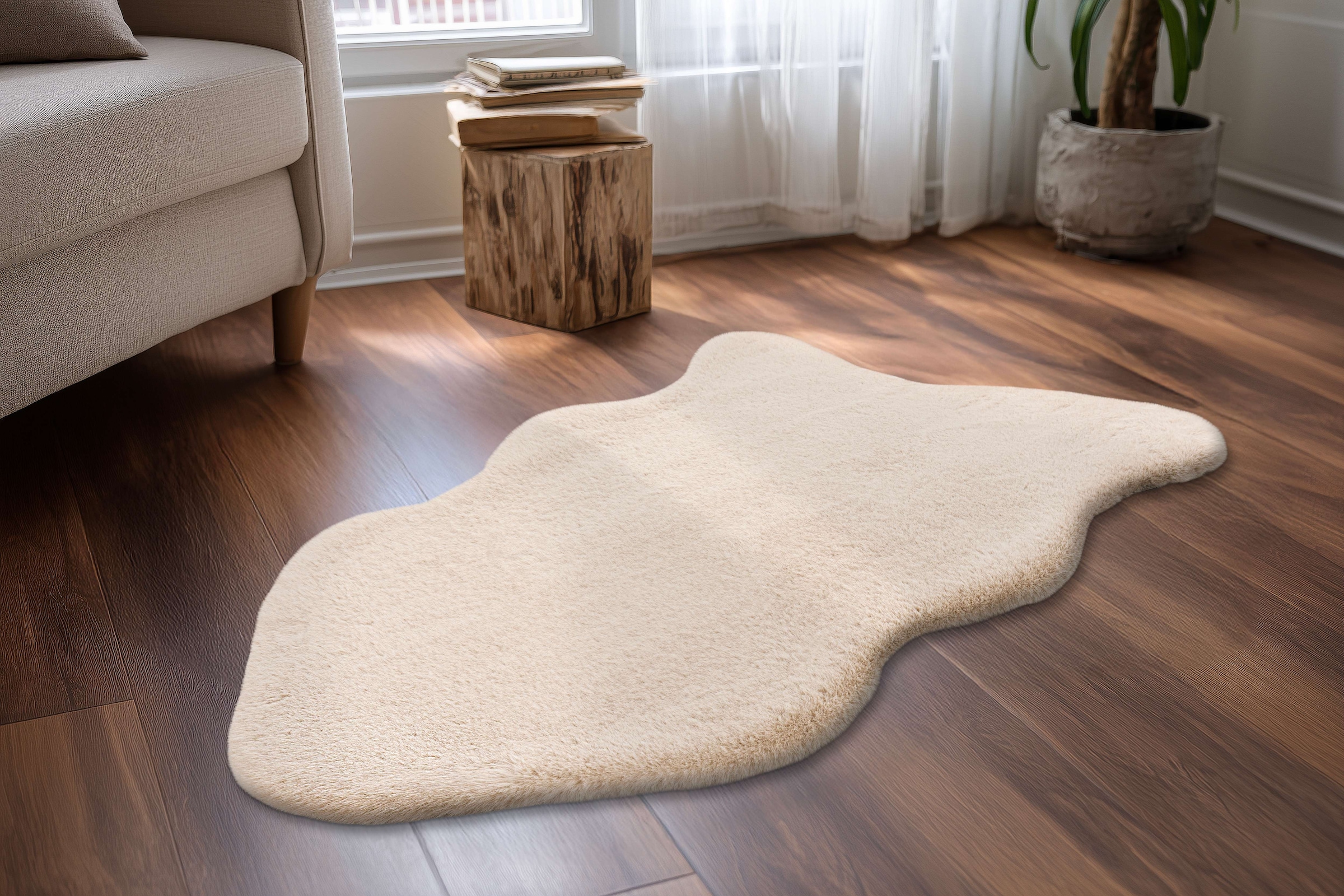 Kayoom Tapis à poils longs »Cosy Sheepskin 525« En forme de peau d'animal 25 mm Höhe aspect fourrure de lapin, doux et moelleux
