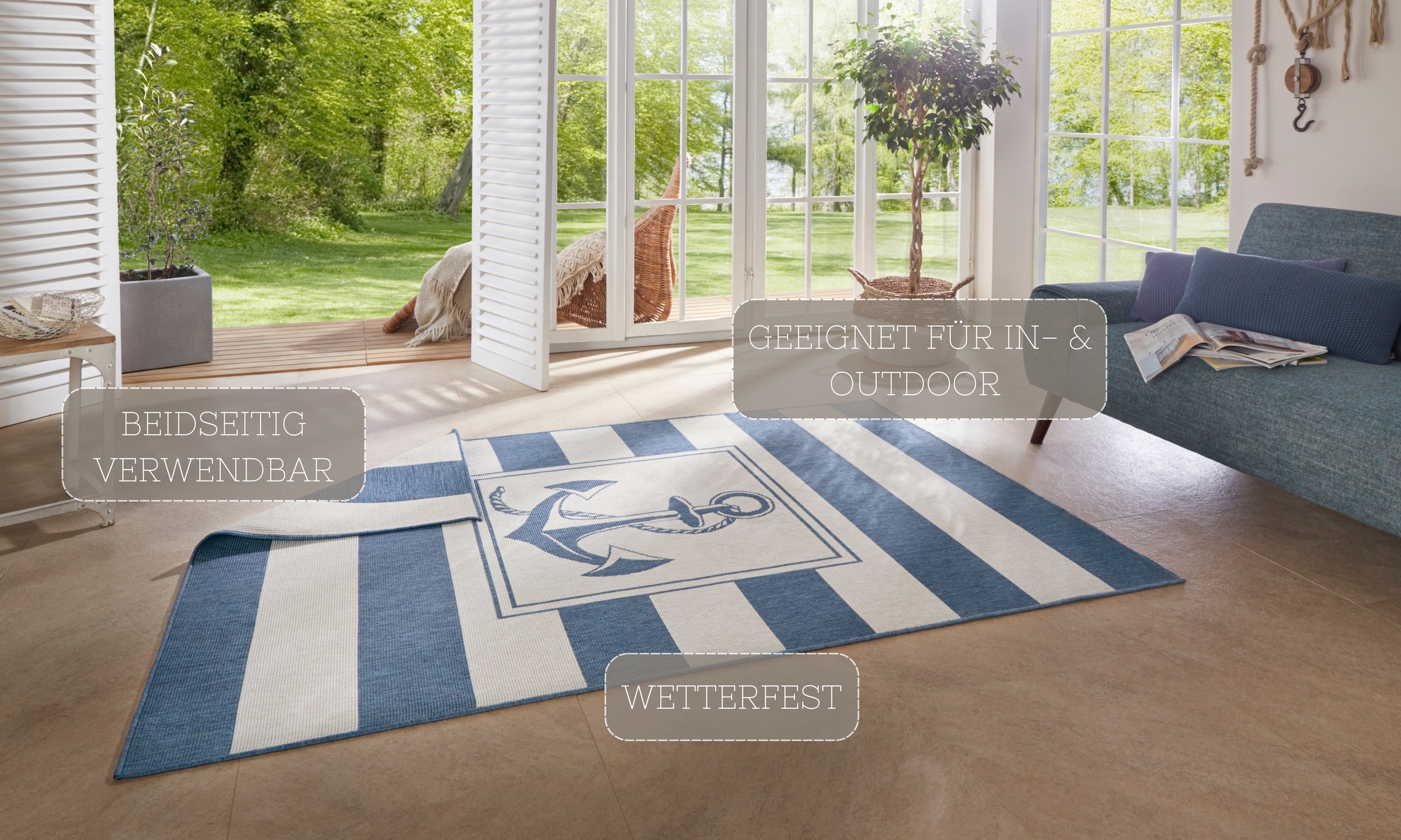 NORTHRUGS Teppich »Gandara«, rechteckig, 5 mm Höhe, In-& Outdoor, Teppich, Wetterfest, Balkon, Garten, Wohnzimmer, Modern