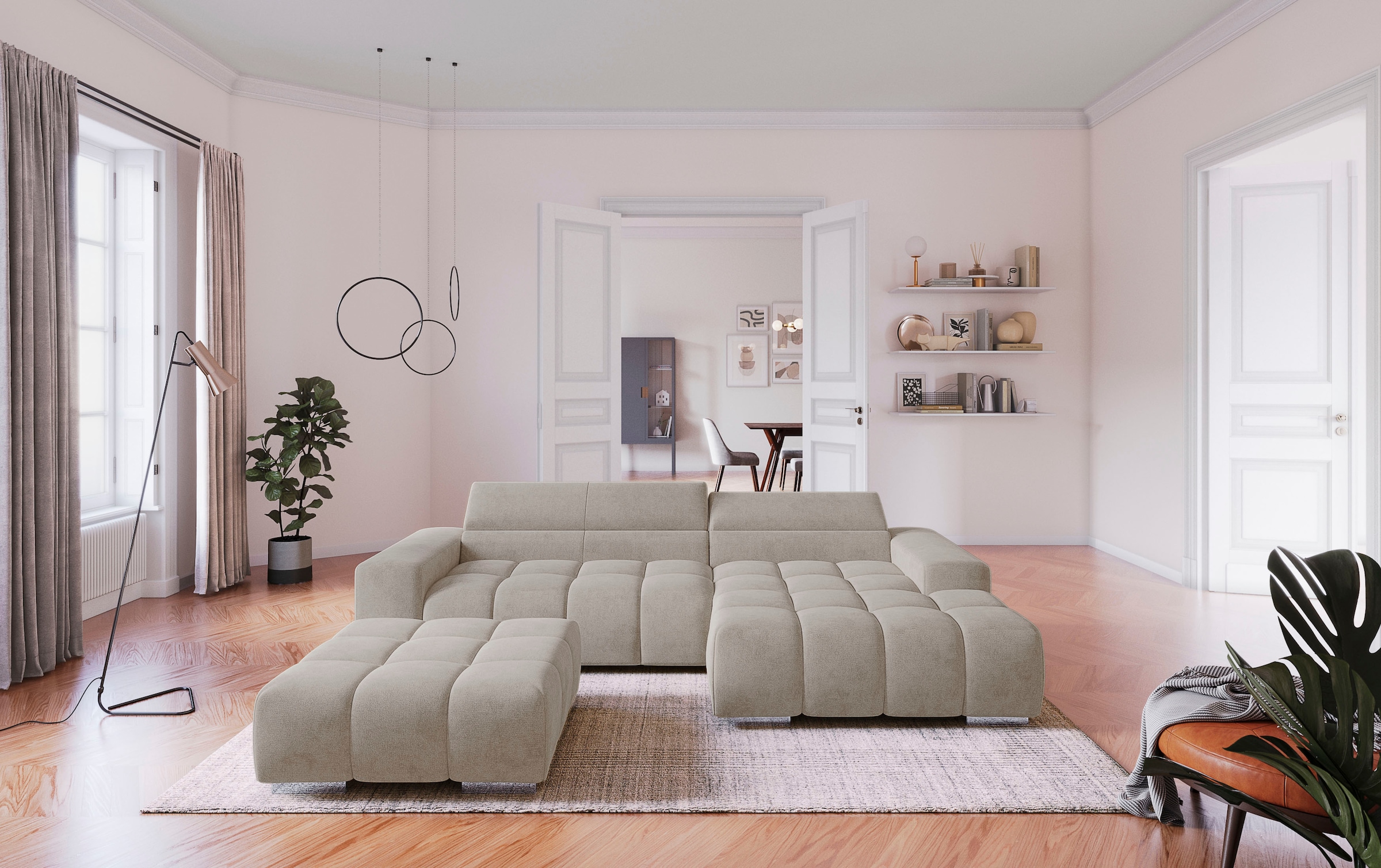 COTTA Canapé d'angle »Orion L-Form« mit 2x Kopfteilverstellung & 3 Nierenkissen