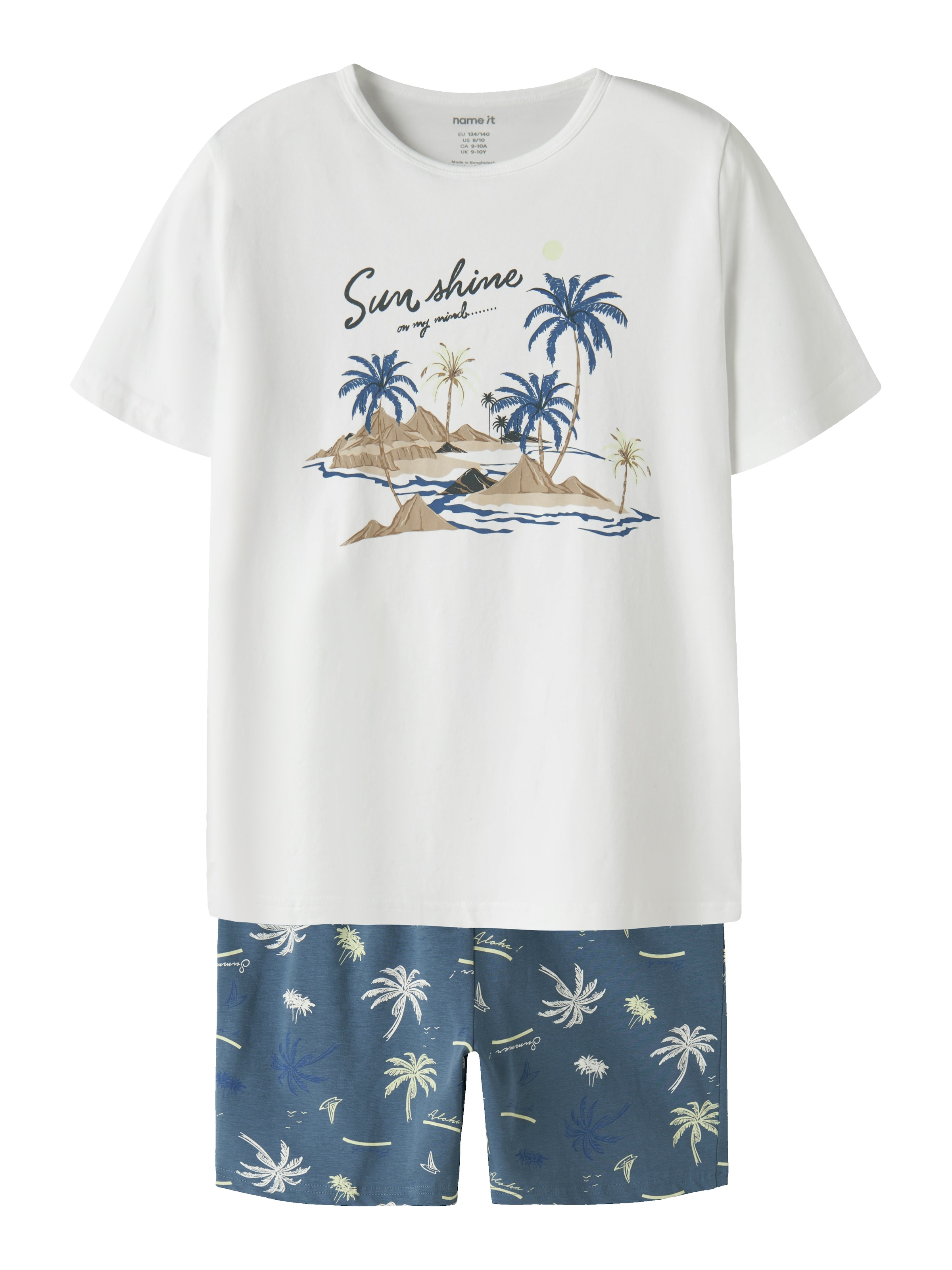 Name It Schlafanzug »NKMNIGHTSET SS BLUEFIN PALM NOOS« Set,  Baumwollmischung