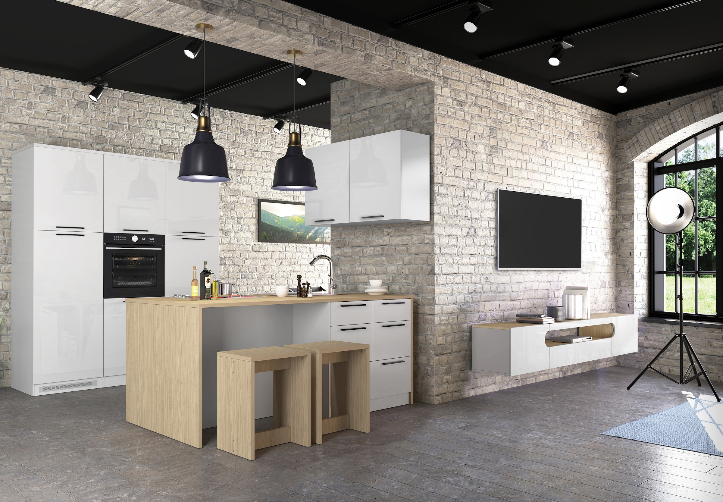 KOCHSTATION Armoire réfrigérée encastrable »Luna, Kühlschrank-Umbau, Einbauschrank für Kühlschrank, Made in Italy« B/T/H: 60×60×214,5 cm, für zwei Kühlschrankhöhen vorbereitet