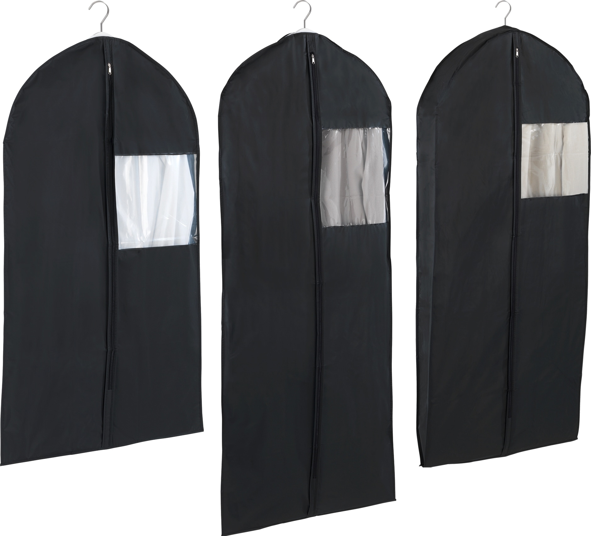 WENKO Kleidersack »Deep Black«, (Set, 3 St.), 3 Grössen im Set, abwaschbarer Kunststoffilm