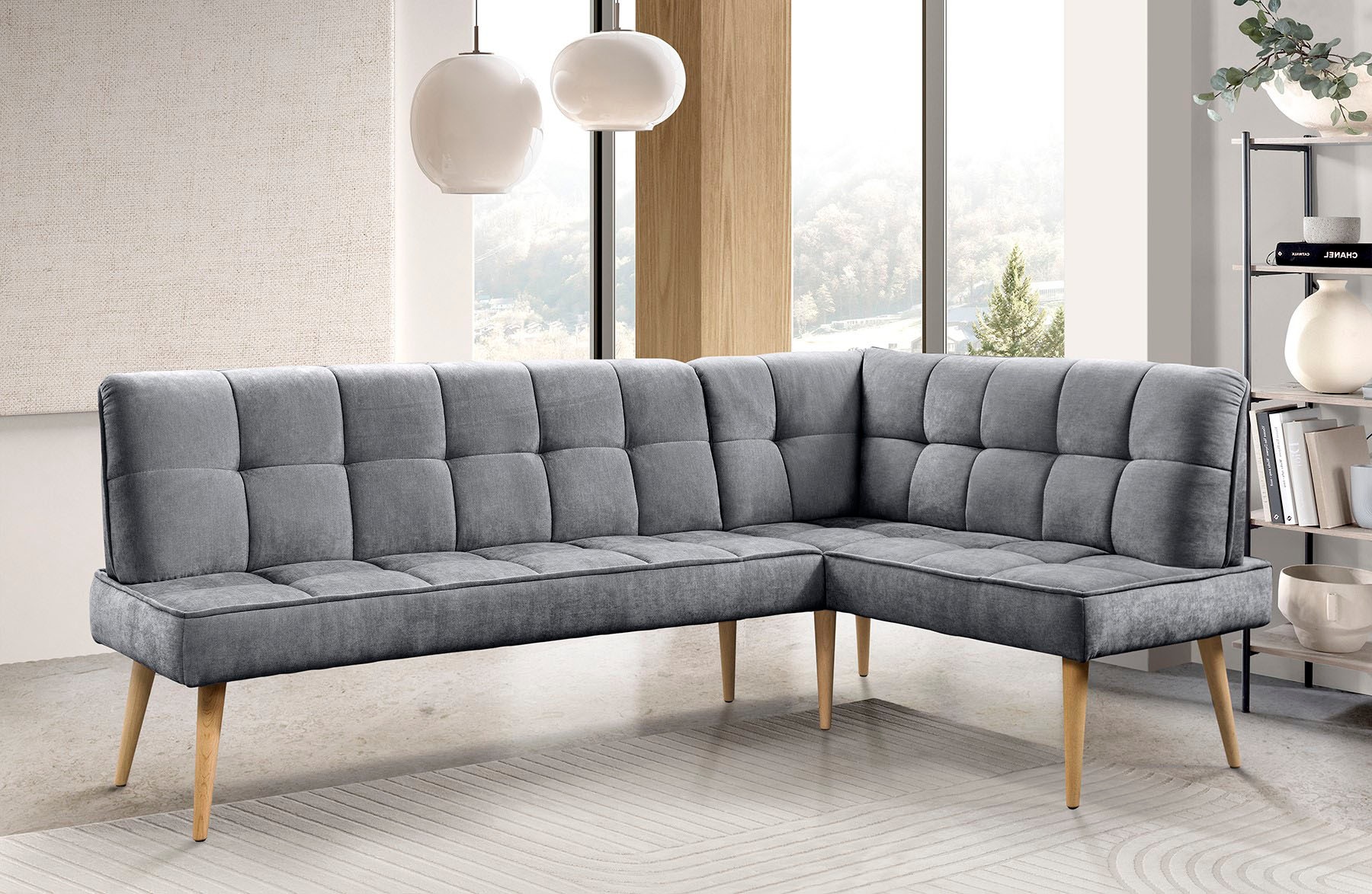 exxpo - sofa fashion Banc d'angle »Latte« couture moderne siège et dossier, confortable et élégant, pied en bois haut