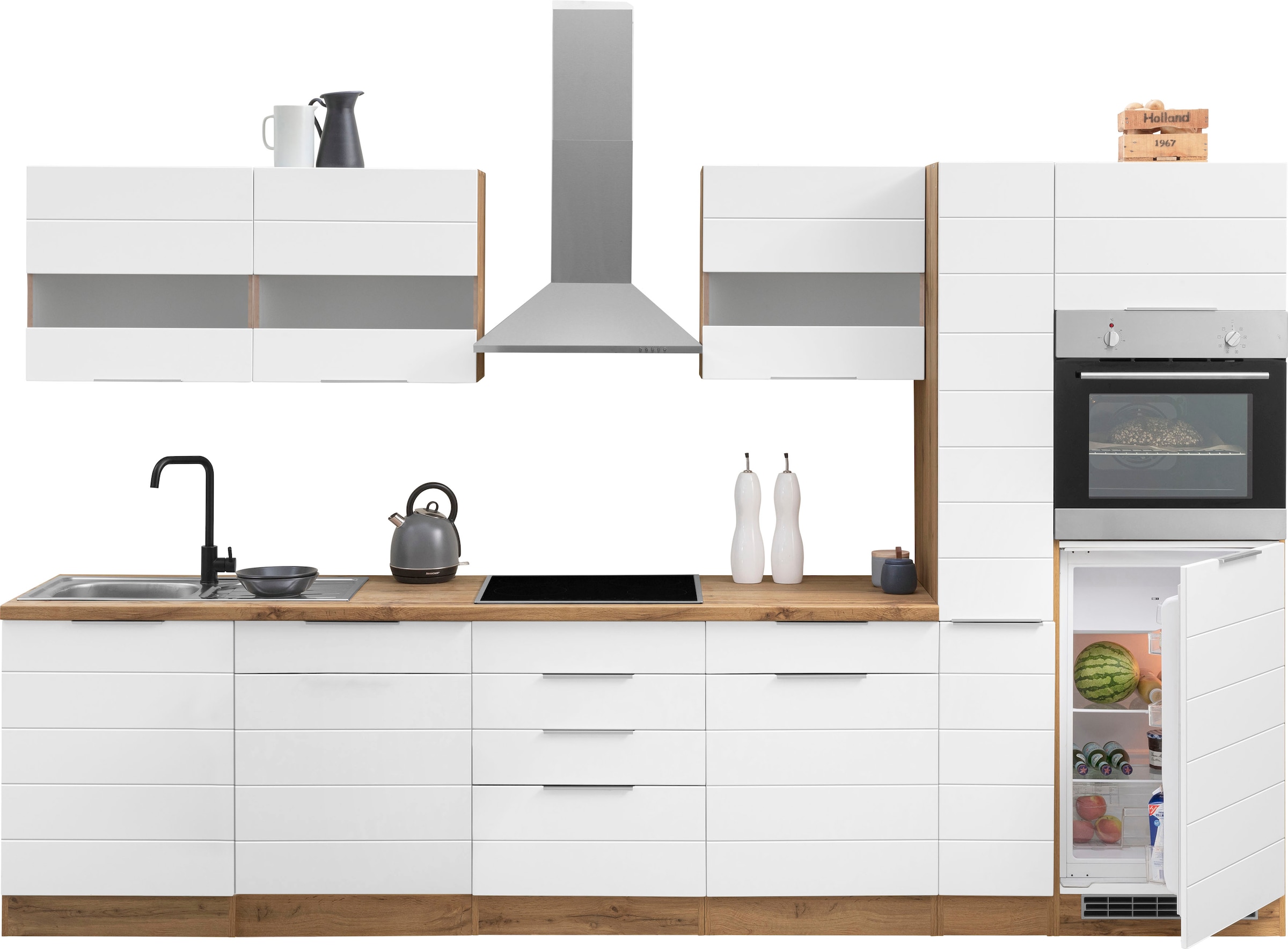 KOCHSTATION Kitchenette »KS-Luhe« largeur 330 cm, avec ou sans appareils électroménagers au choix, façades en MDF fraisées