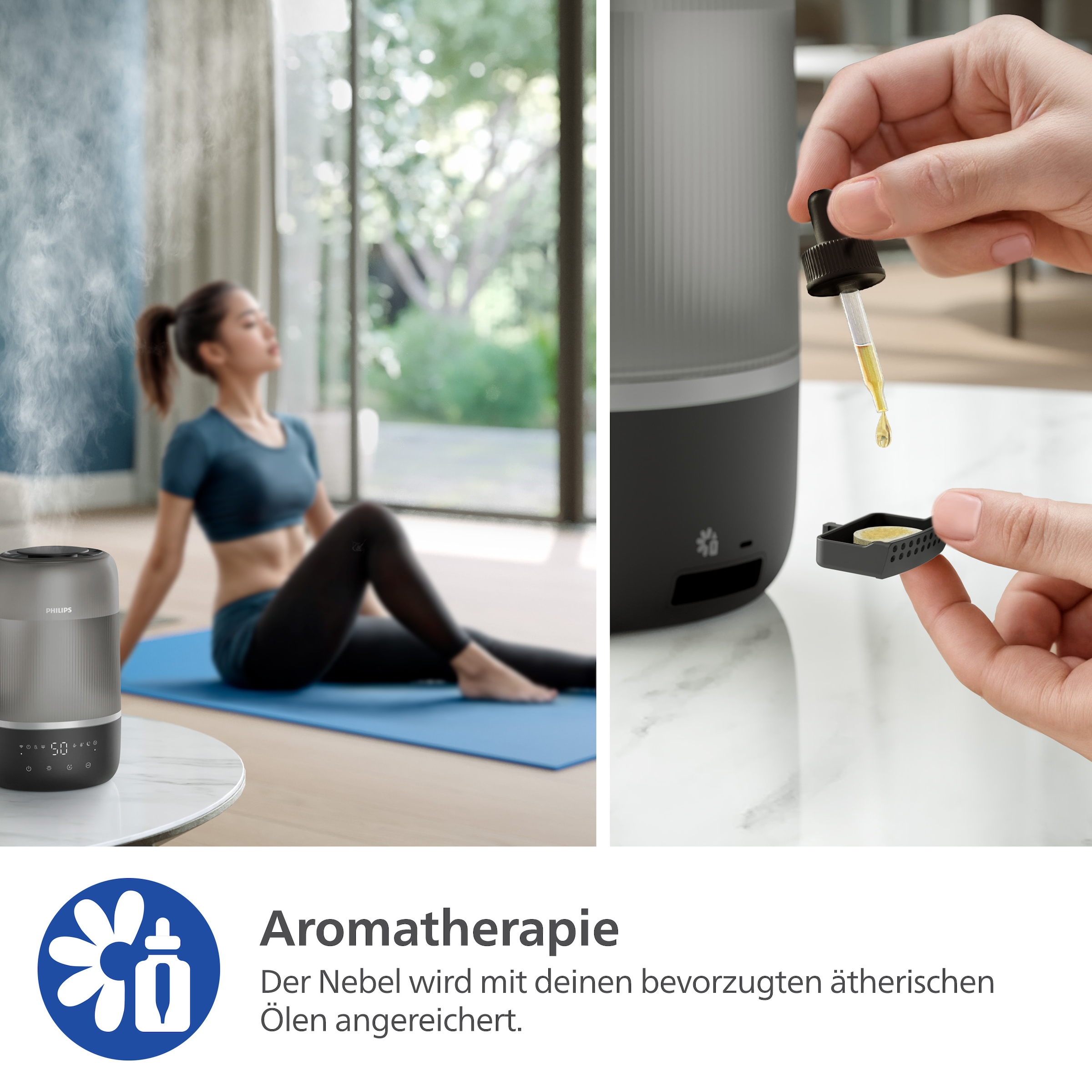 Philips Luftbefeuchter »HU1510 1000 Series, ultraschall« 3 l Wassertank für 41 m² Räume, mit Aroma-Diffusor, Stimmungslicht, App verbunden