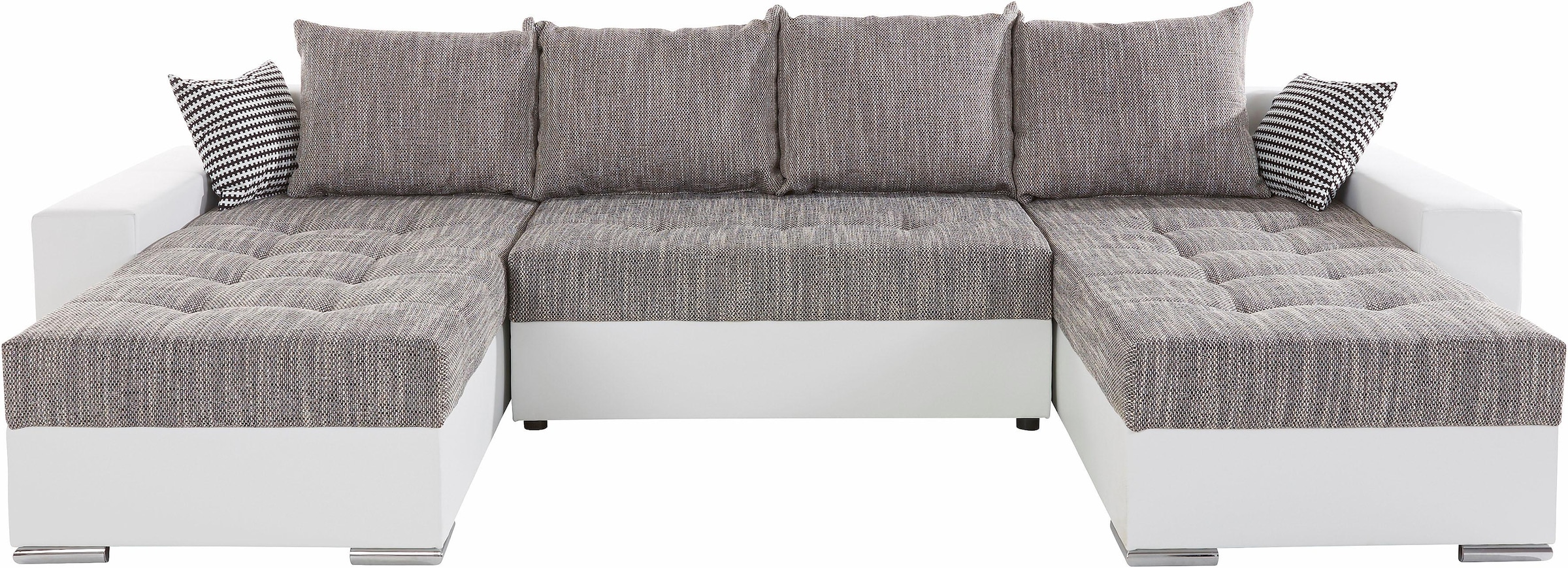 COLLECTION AB Wohnlandschaft »XL-Josy U-Form, Breite 313 cm, Kunstleder-Mix, Microfaser«, inkl. Bettfunktion, Bettkasten, mit 4 gleich grossen Rückenkissen