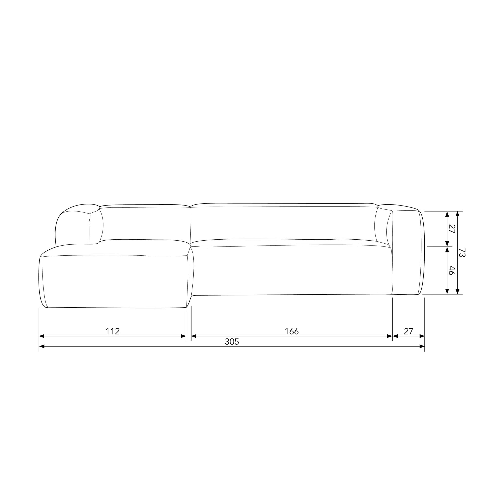 WOOOD Canapé d'angle »Bean Mischgewebe wasserabweisend mit Kissen H 73 x B 305 x T 175/96 cm« gauche, capacité de charge 100 kg par siège, bonne résistance à l'usure