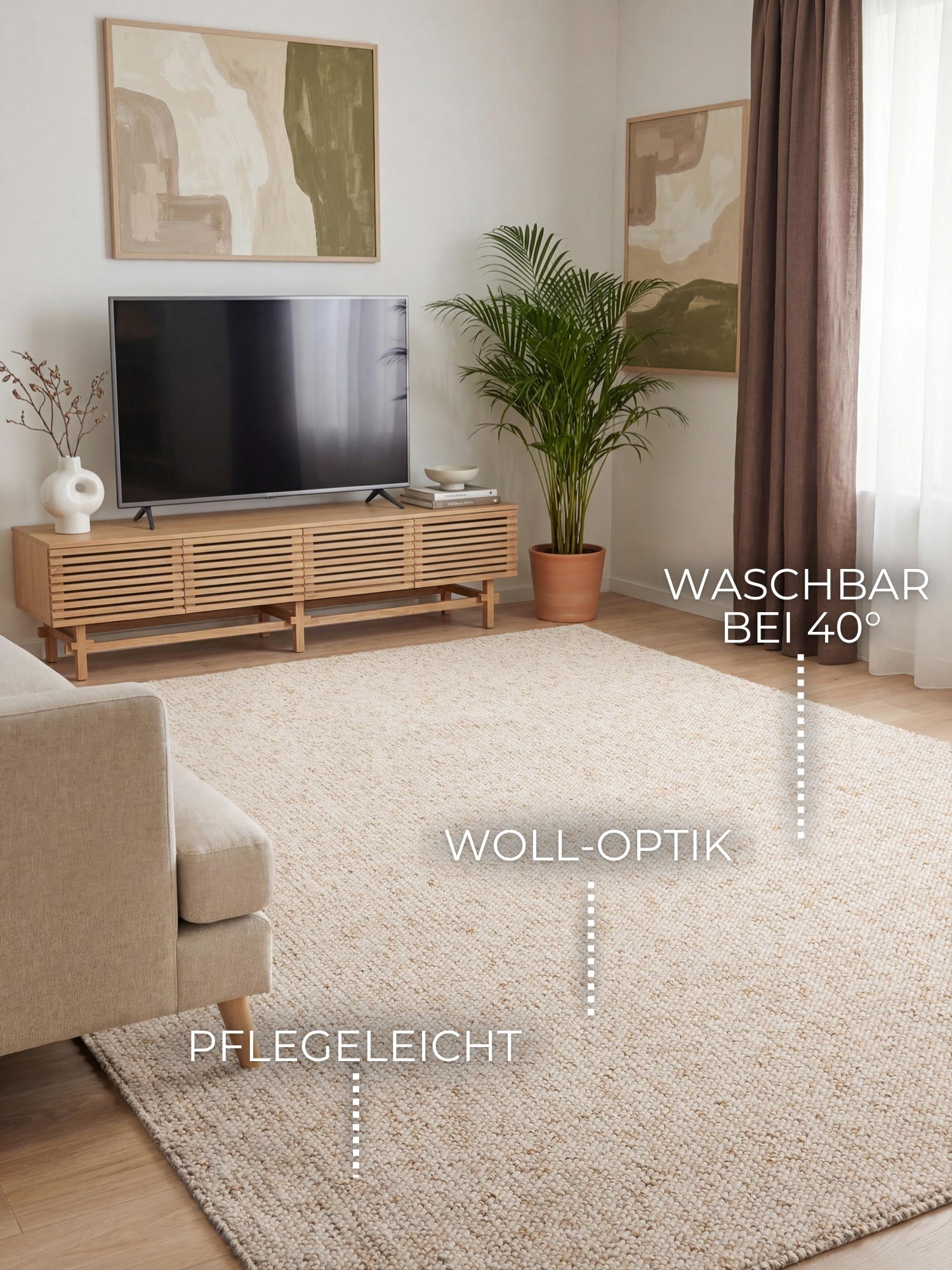 ELLE DECORATION Tapis »Rocco« Rectangulaire 10 mm Höhe Läufer, waschbar, Wohnzimmer, Esszimmer, Woll-Optik