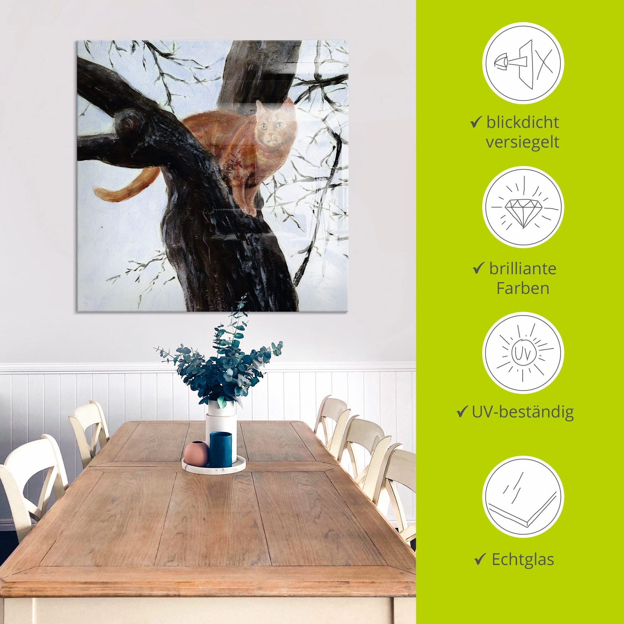 Artland Glasbild »Katze im Baum«, Haustiere, (1 St.), in verschiedenen Grössen