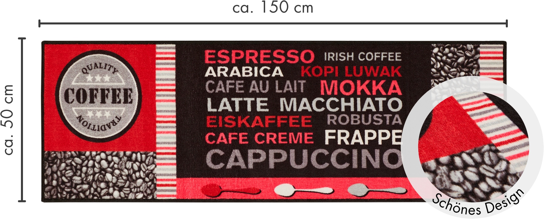 Andiamo Küchenläufer »Cafe Creme« rechteckig 4 mm Höhe Motiv Kaffee, mit Schriftzug, Grösse 50x150 cm, Küche