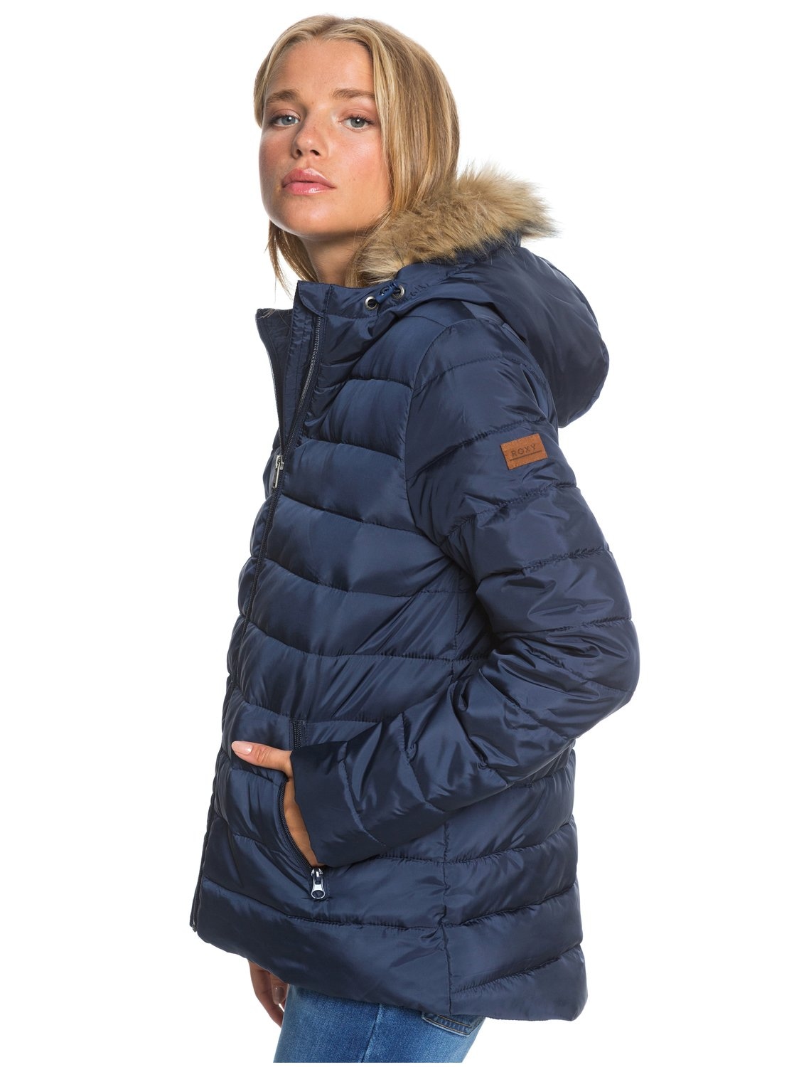 Roxy Daunenjacke »Rock Peak Fur«, mit Kapuze