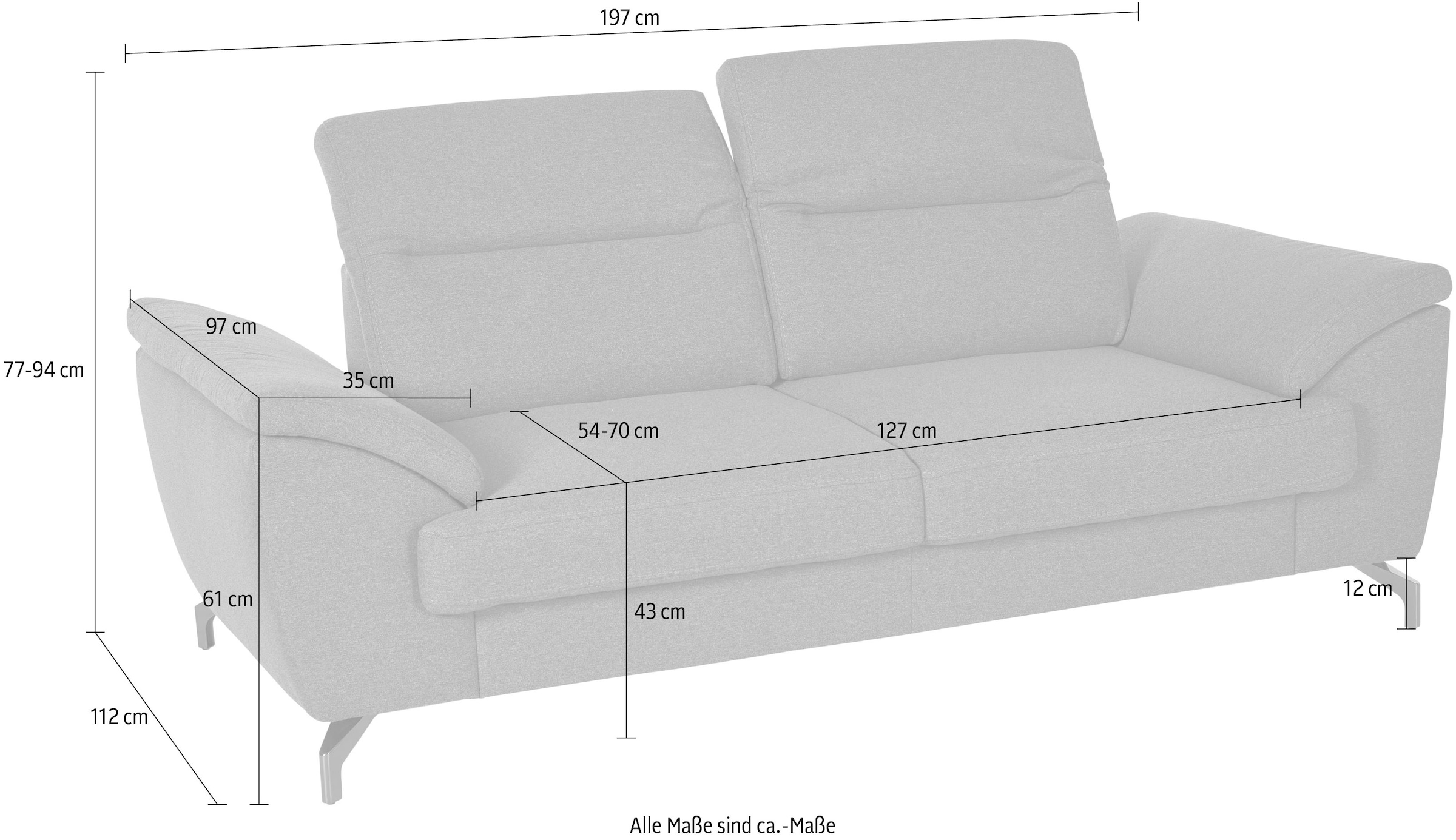 sit&more 2-Sitzer »Percy«, 12 cm Fusshöhe, Sitztiefenverstellung, wahlweise  Kopfteilverstellung günstig kaufen
