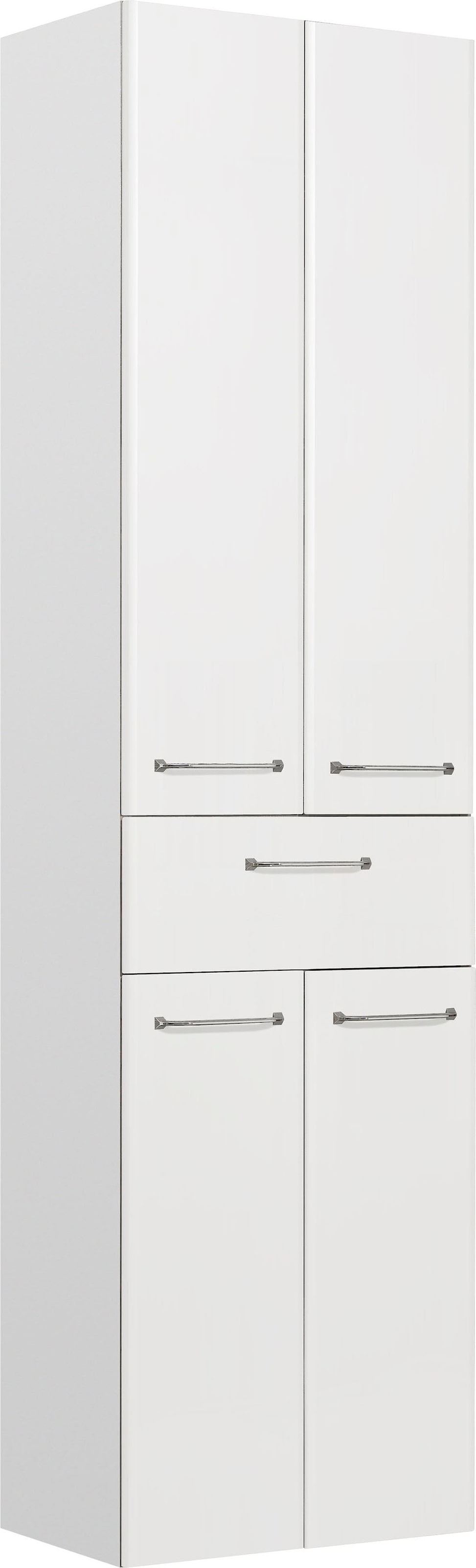 Image of Saphir Hochschrank "Quickset Badschrank 50 cm breit, 4 Türen, 1 Schublade, 3 Einlegeböden" Badezimmer-Hochschrank inkl. Türdämpfer, Griffe in Chrom glänzend