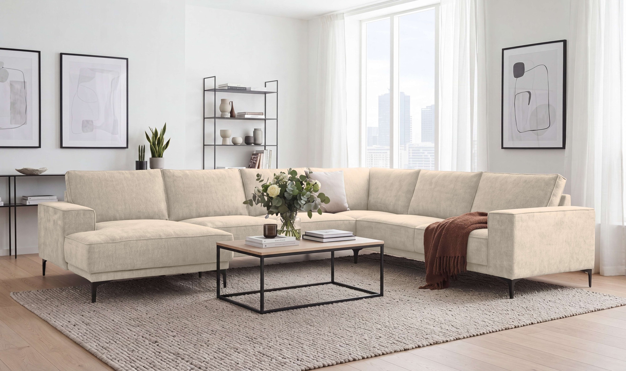 GOODproduct Wohnlandschaft »OLAND U-Form, XXL, B: 342 cm, Skandi-Design, Chenille« Skandi-Design in Struktur, Flachgewebe, Luxus-Microfaser, Boucle