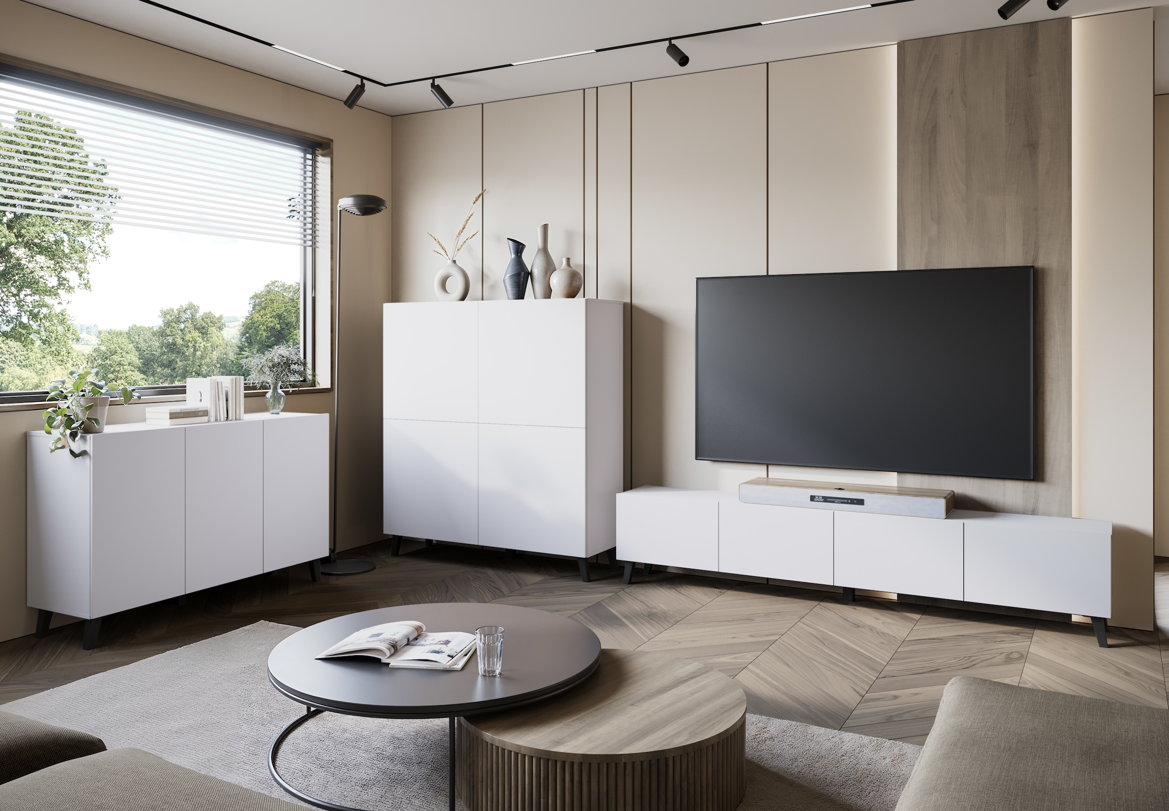 Home affaire Table basse »LOWBOARD PHUKET II,  TV-Kommode Breite 190cm« 1 cuis tlg. design moderne sans poignée avec 4 rabats en couleurs élégantes et mates