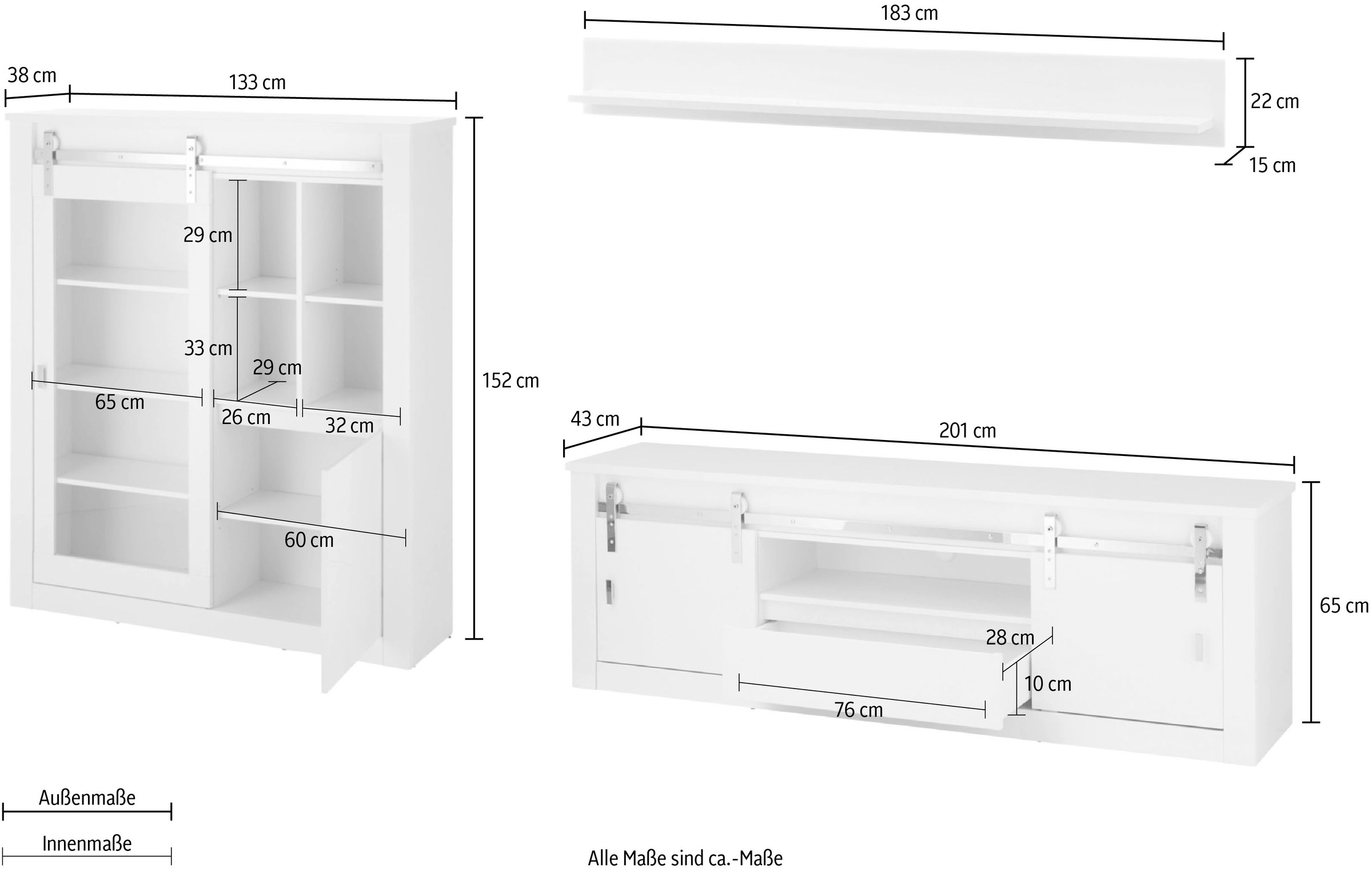 Home affaire Wohnwand »Daytona, moderne Anbauwand, Wohnzimmer-Set in Weiss Hochglanz« Set, 3 Stk. tlg.