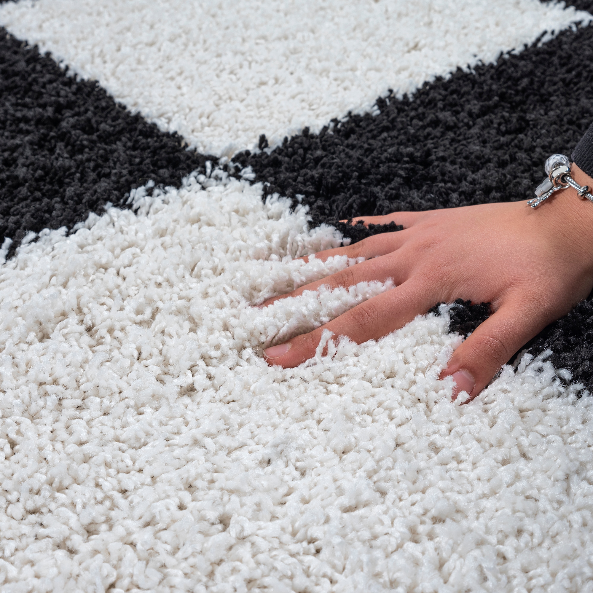 Sanat Hochflor-Teppich »Milano 1250 , auch als Läufer und in Rund« rechteckig 30 mm Höhe Hochflor, Shaggy, Karo, Wohnzimmer, Schlafzimmer