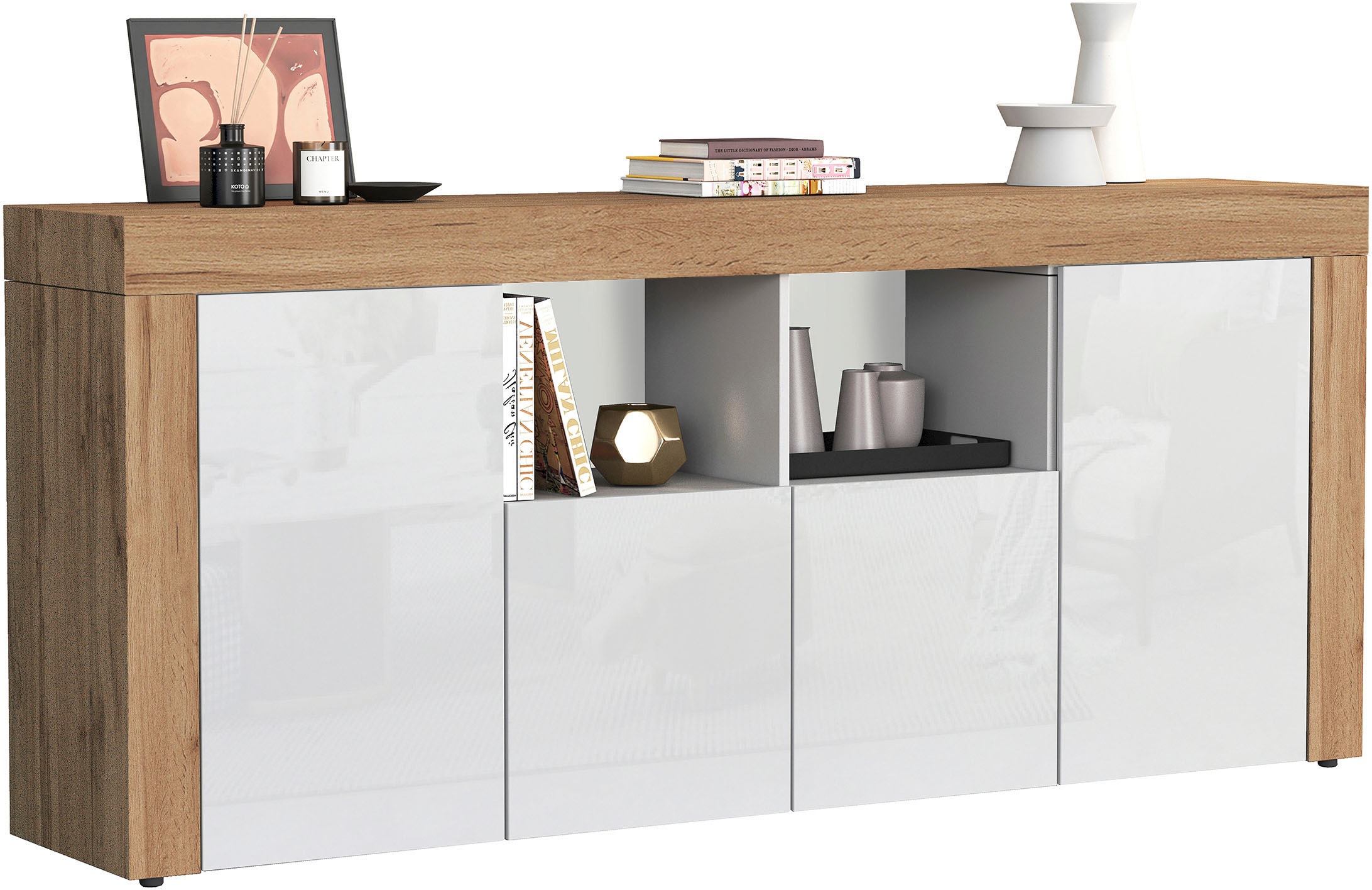 GOODproduct Sideboard »CHRONOS Breite 200 cm  mit 4 Türen, 2 offene und 8 geschlossene Fächer« 1 Stk. tlg. Sideboard,Kommode, Schrank, Grifflos mit Push to Open, Made in Italy