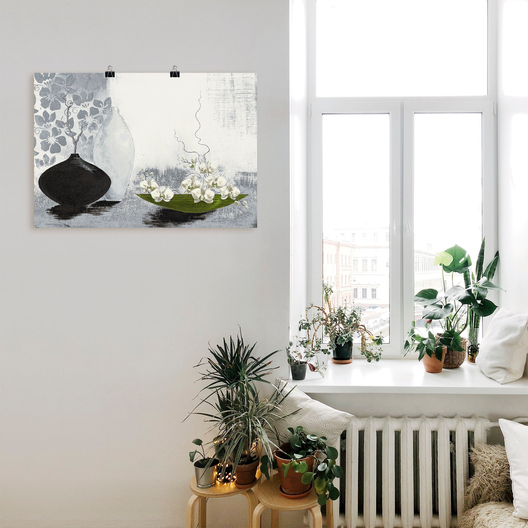 Artland Wandbild »Modernes bauchiges Gefäss mit Orchideen«, Vasen & Töpfe, (1 St.), als Leinwandbild, Poster in verschied. Grössen