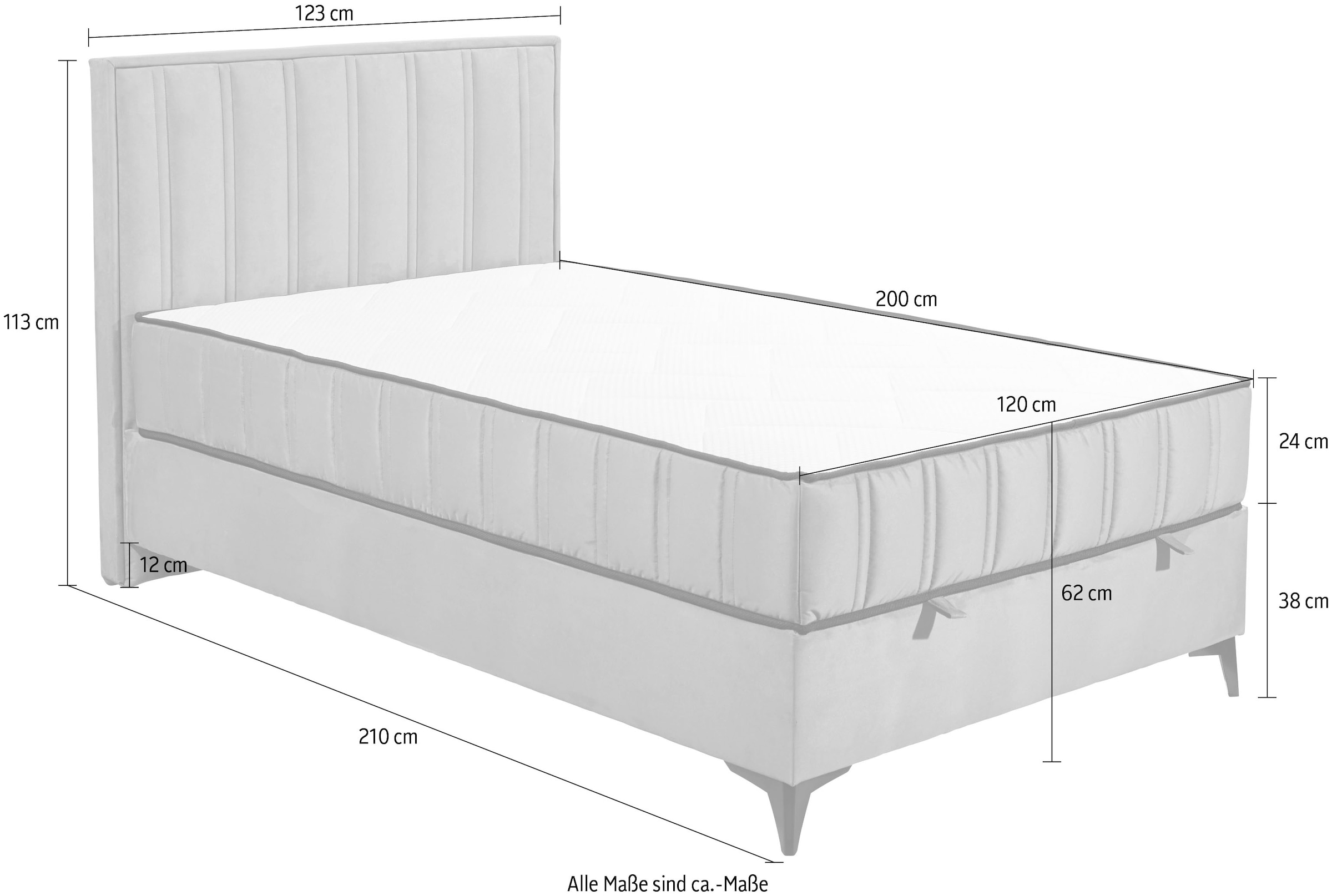 ED EXCITING DESIGN Boxbett »Monroe inkl. Bettkasten, erhältlich in den Breiten 120cm & 140cm«, Duo-Matratze - feste Seite mit Kokosmatte