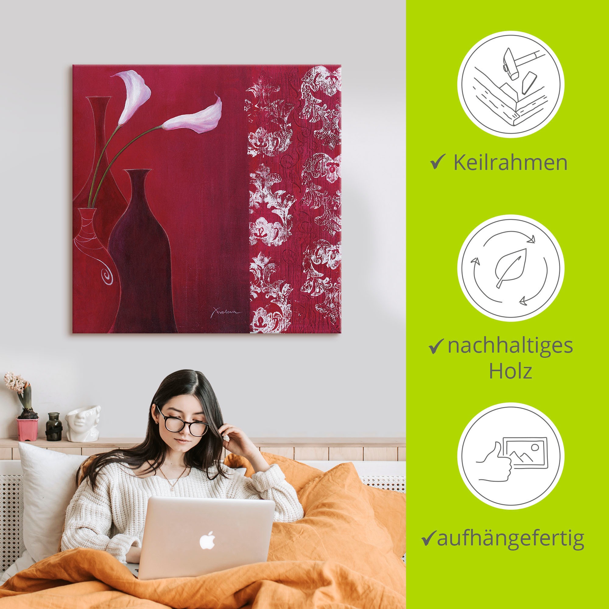 Artland Wandbild »Callas in Vase«, Vasen & Töpfe, (1 St.), als Leinwandbild, Wandaufkleber in verschied. Grössen