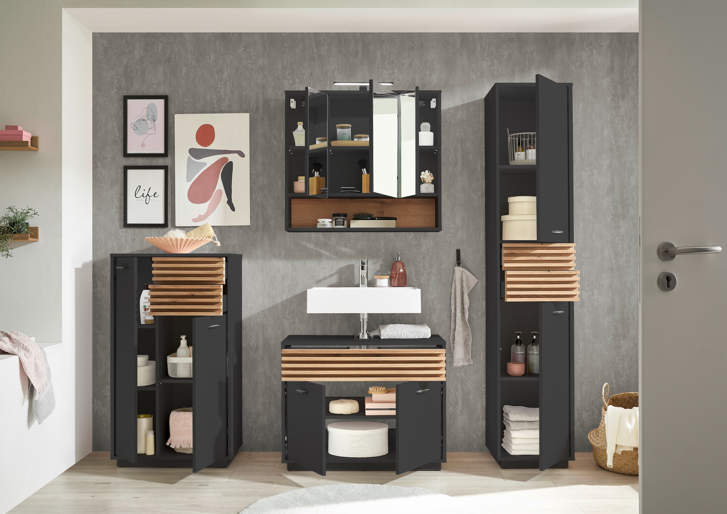 BASIC by Balculina Armoire sous lavabo »Liguria B/H/T 80x64x40 cm« 1 cuis tlg. Largeur 80cm, tiroir sous plan, FSC-Mix 70%