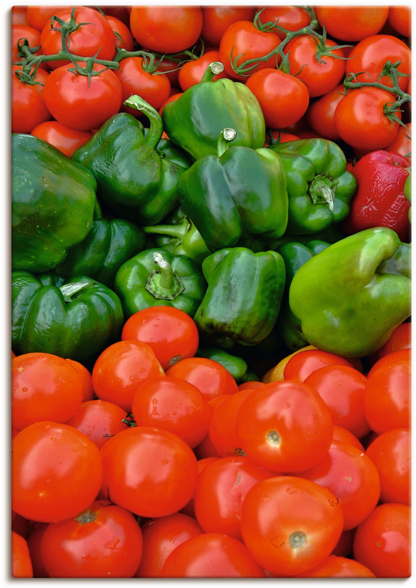 Image of Artland Wandbild »Gruene Paprika und rote Tomaten«, Speisen, (1 St.), in vielen Grössen & Produktarten - Alubild / Outdoorbild für den Aussenbereich, Leinwandbild, Poster, Wandaufkleber / Wandtattoo auch für Badezimmer geeignet bei Ackermann Versand Schwe