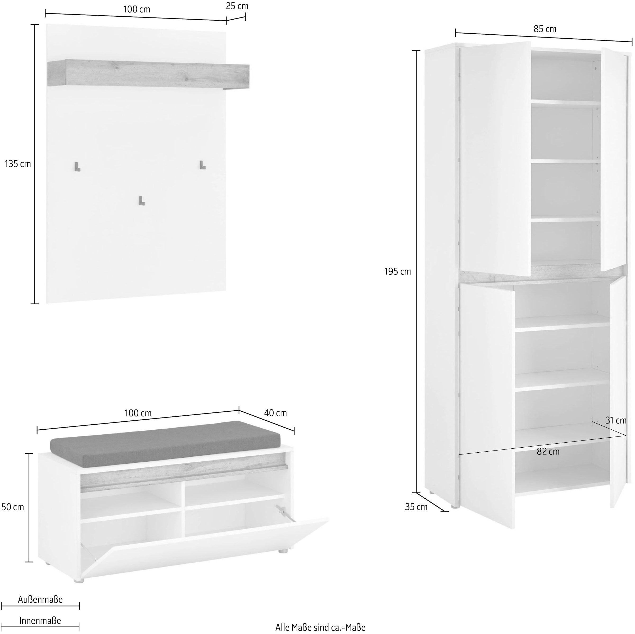 INOSIGN Garderoben-Set »City/Giron, moderne Garderobe, viel Stauraum, ca. 40 Schuhe« Set, 3 Stk. tlg.