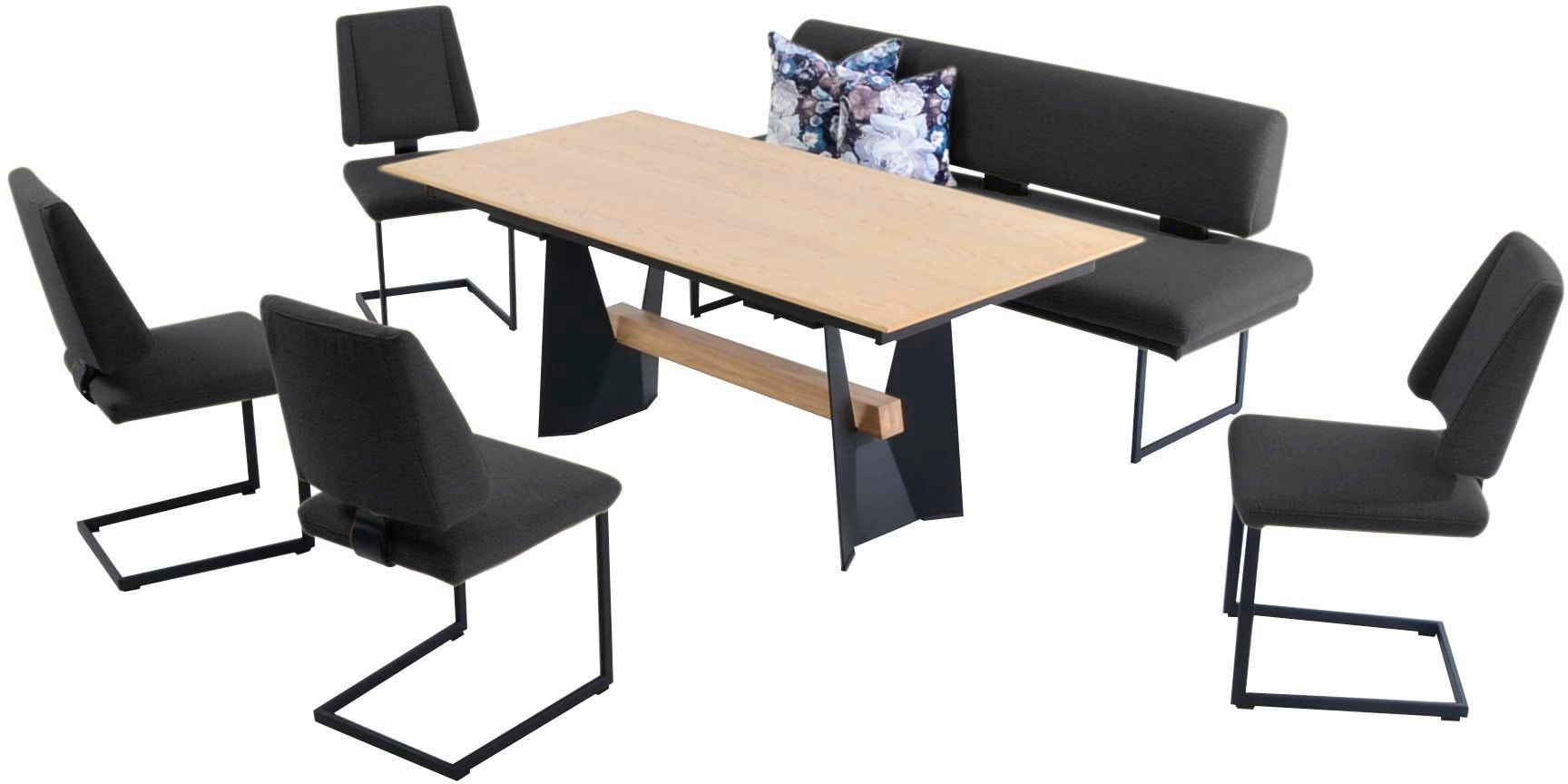 K+W Komfort & Wohnen Essgruppe »Longbeach« 6 Stk. tlg. Essgruppe in Spitzkissenoptik mit 4 Freischwingern, Gestell in Metall