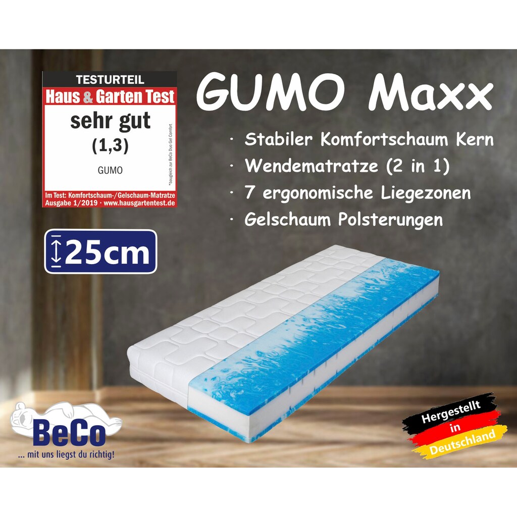 Beco Gelschaummatratze »GUMO MAXX«, 25 cm cm hoch, Raumgewicht: 30 kg/m³, (1 St.), Matratze in verschiedenen Grössen, luxuriöse Matratzenhöhe von 25 cm