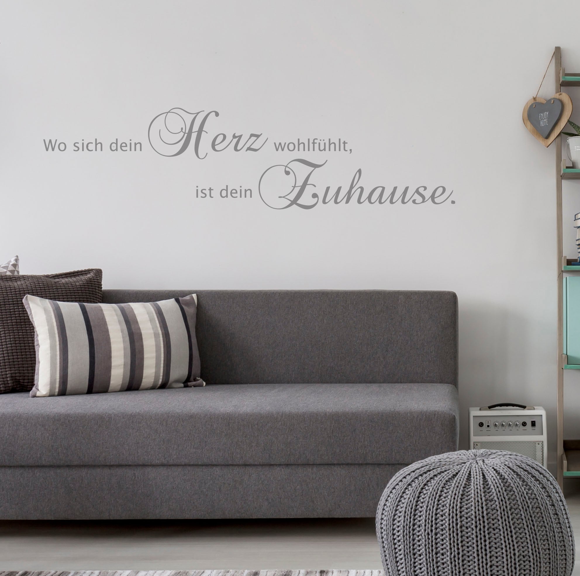 my home Proverbe mural »Wo sich dein Herz wohlfühlt, ist dein Zuhause« Wandaufkleber, selbstklebend, rückstandslos abziehbar, Sticker, Spruch