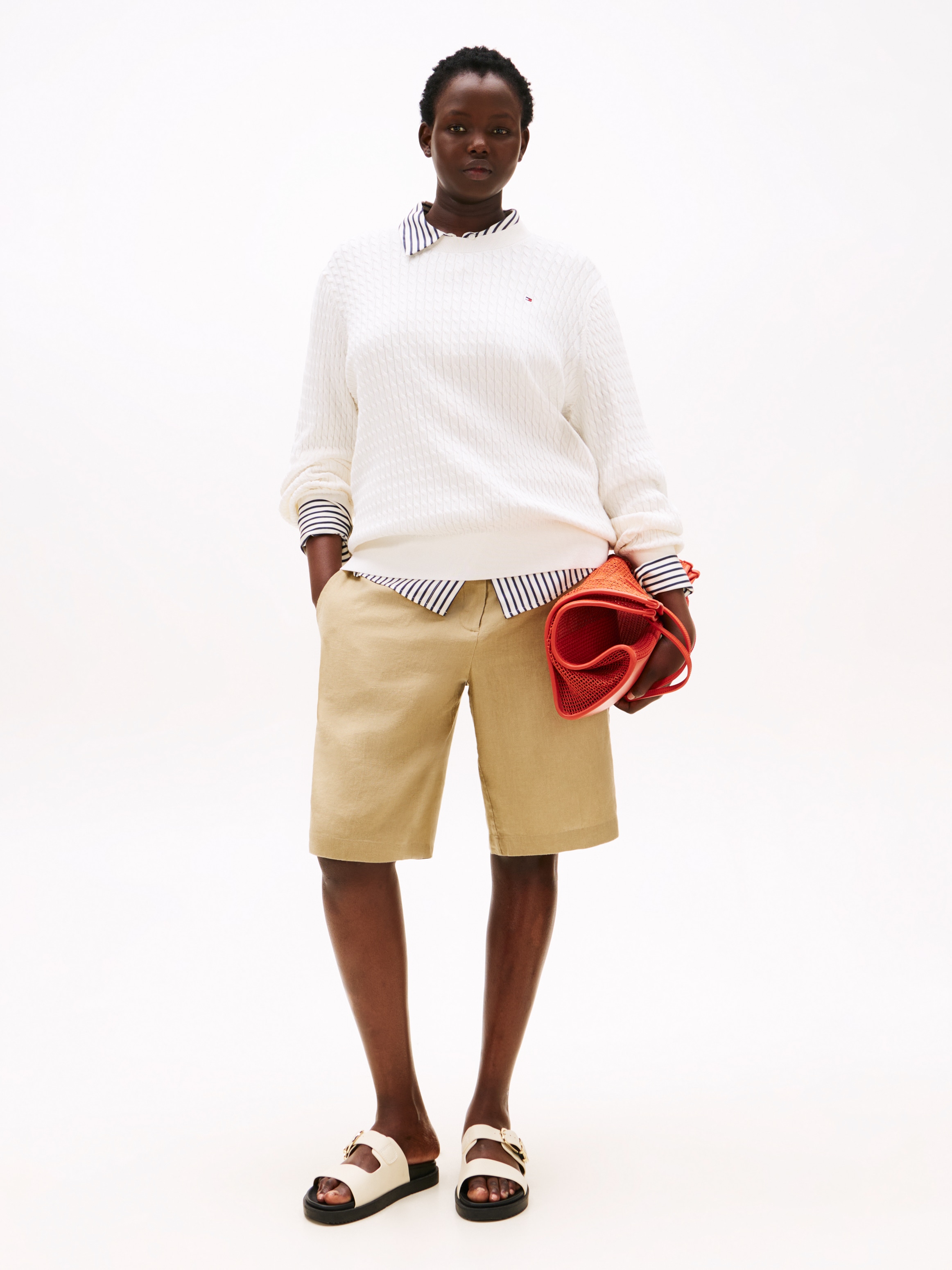 Tommy Hilfiger Curve Strickpullover »CRV CO CABLE FINE GG C-NK LS SWT«, in grossen Grössen, mit Zopfmuster