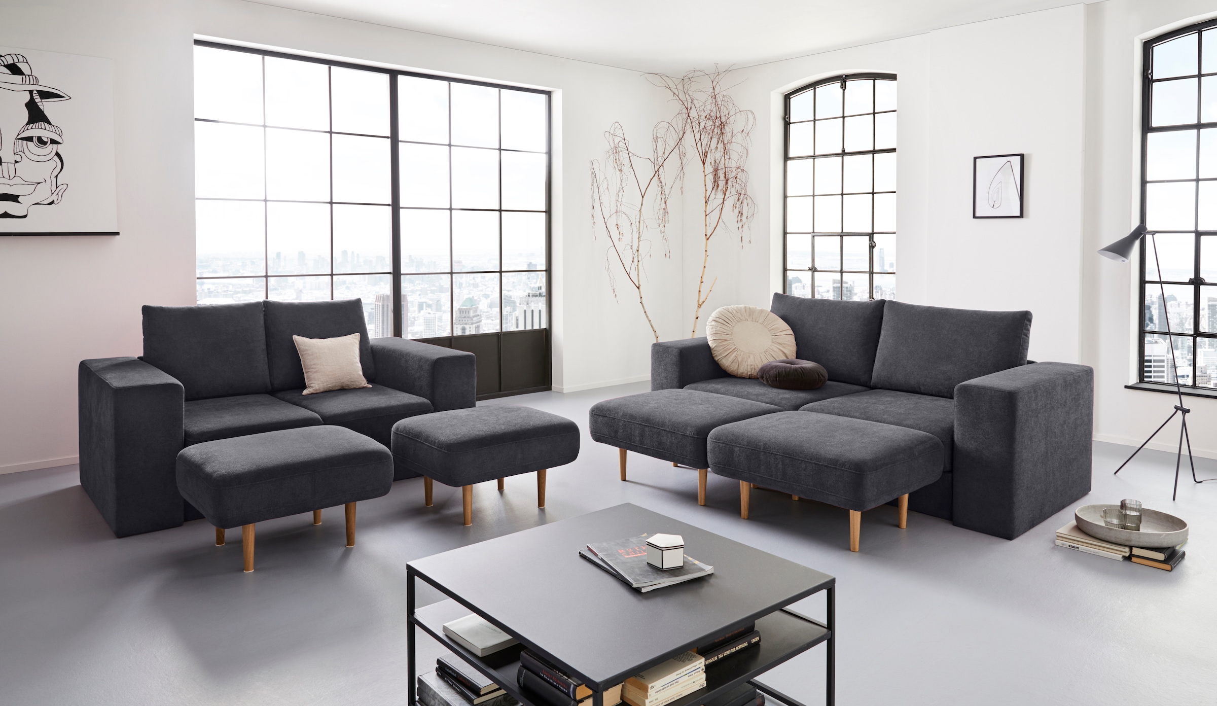 LOOKS by Wolfgang Joop 2-Sitzer »Looksv«, Verwandlungssofa: aus Sofa wird Sofa mit 2 Hockern