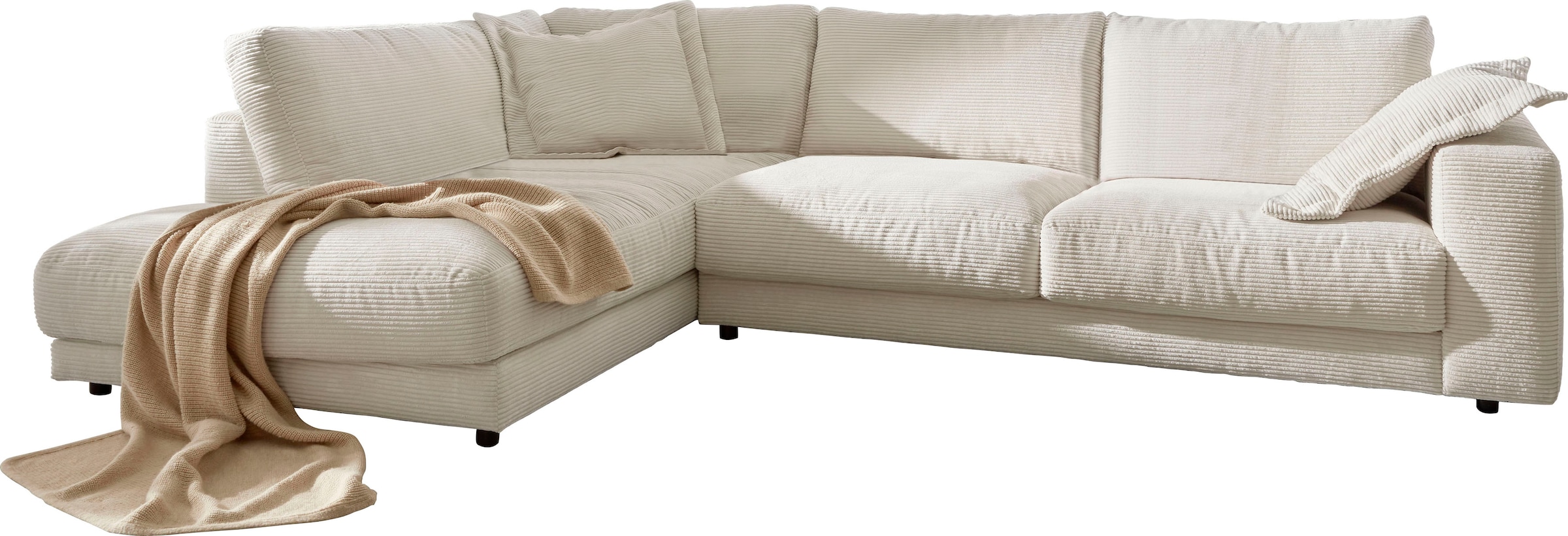 Home affaire Ecksofa »Enisa XXL  B/T/H: 325/224/85 cm L-Form« Kuschelig, gemütlich, in 5 Farben, Bezug in Cord, mit 2 Zierkissen