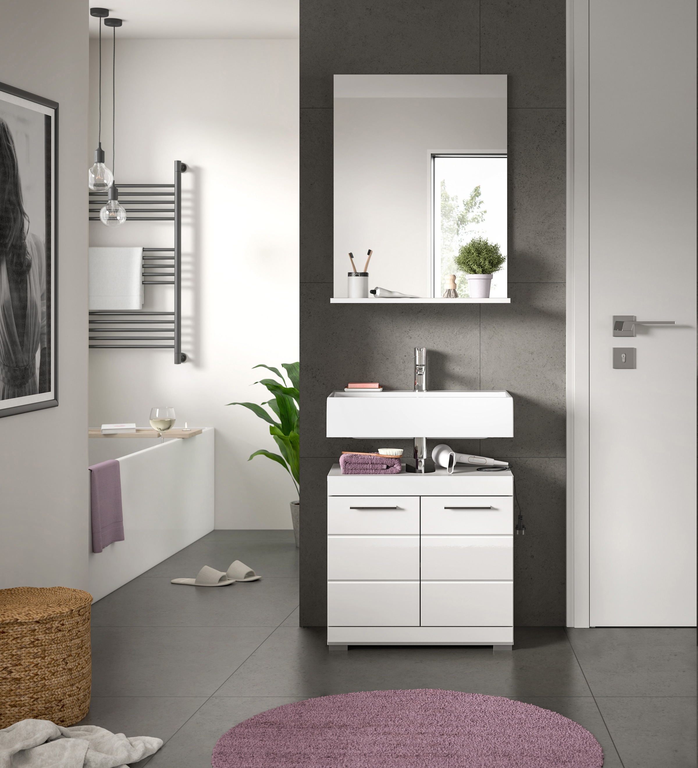 welltime Badmöbel-Set »Siena, 2 teilig, bestehend aus: Waschbeckenunterschrank, Spiegel« Set, TOPSELLER!, 2 Stk. tlg.