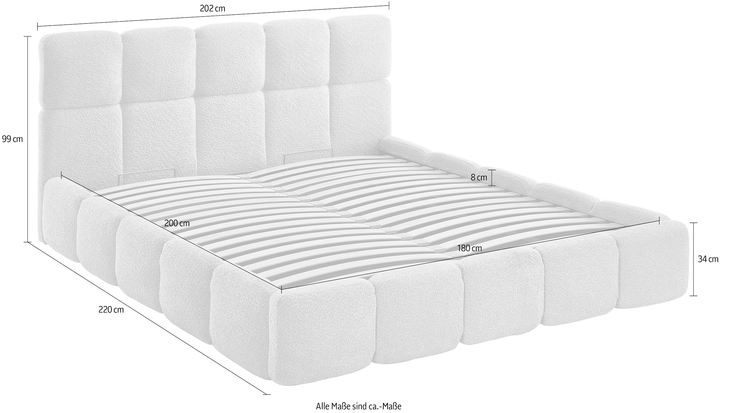 ATLANTIC home collection Polsterbett »"Jane" mit grossen Stauraum«, luxurious gepolstertes Kopfteil und Rahmen, Bezug mit Bouclécharakter