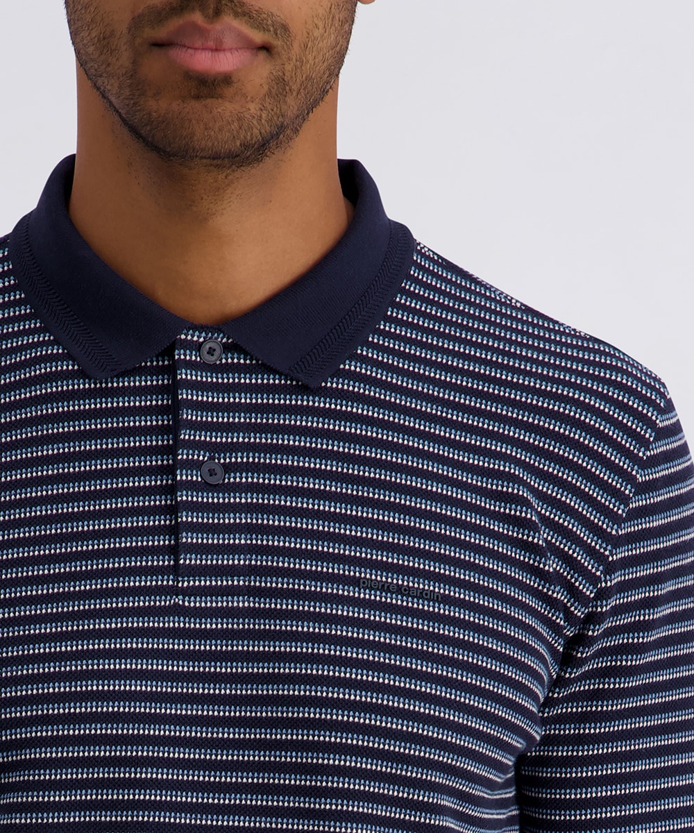 Image of Pierre Cardin Langarm-Poloshirt Piqué Interlock im Streifendessin