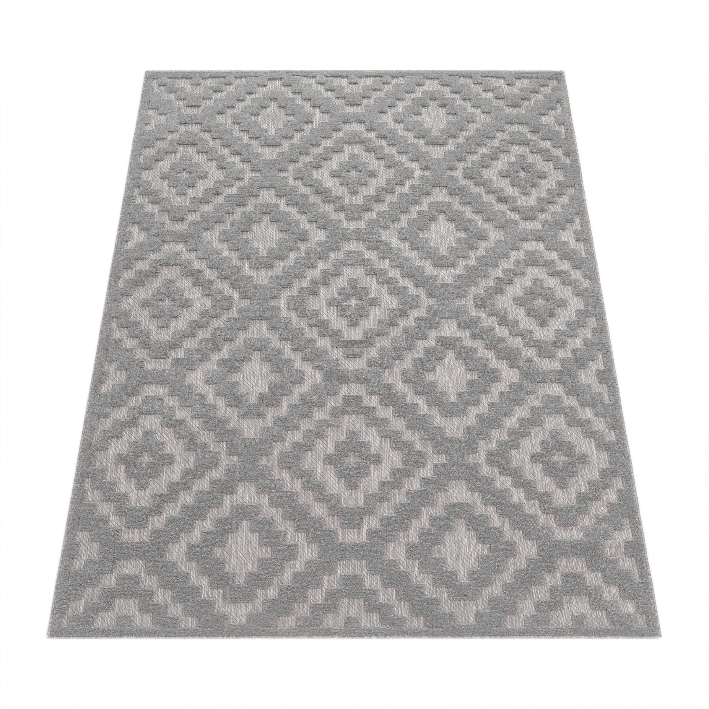 Paco Home Teppich »Livorno 672«, rechteckig, 14 mm Höhe, Uni-Farben, Scandi, Rauten Muster, Hoch-Tief Effekt, Outdoor geeignet
