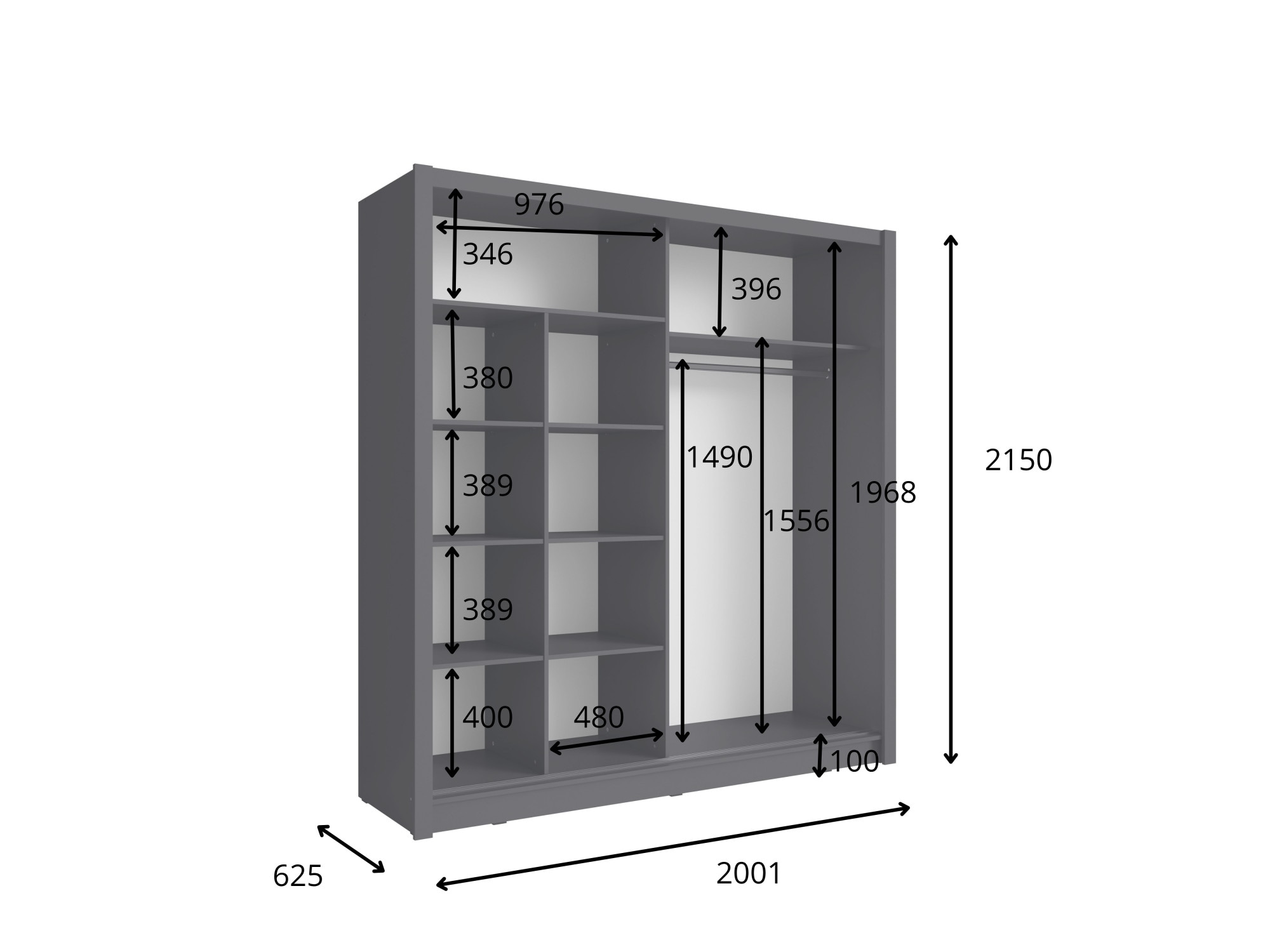 Home affaire Kleiderschrank »JULIETTA Schiebetürenschrank mit 10 Fächer, Kleiderstange und Spiegel« Garderobe mit 2 Schwebetüren und Spiegel, Masse B/T/H: 205/63/215 cm