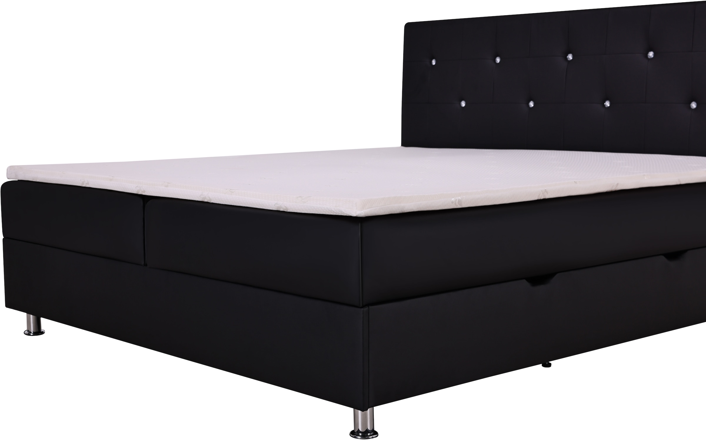 Home affaire Lit de boxe »Big Noux aus schwarzem Kunstleder mit Kristallsteinen im Kopfteil« inkl. Bettkasten, erhältlich in der Grösse 180x200cm
