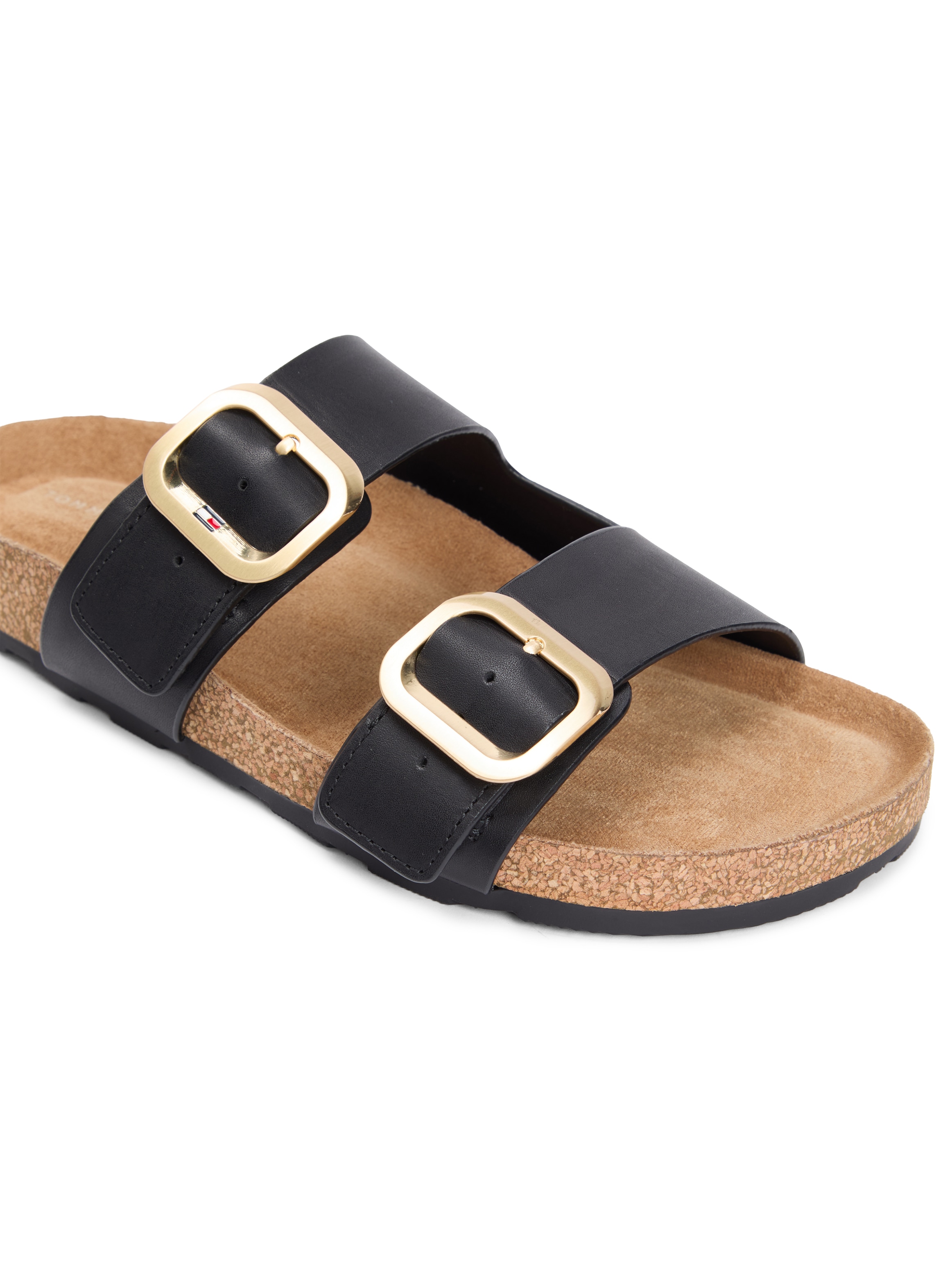 Tommy Hilfiger Pantolette »TH CLASSIC CORK SANDAL LEATHER«  Sommerschuh, Schlupfschuh, Flat mit Logoemblem