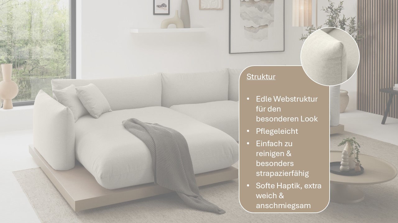 GOODproduct Canapé d'angle »Kalix L-Form, 323 cm - OTTO. Verlässliche Qualität.« Designsofa, auf Holzplateau, Strukturstoff, hoher Sitzkomfort