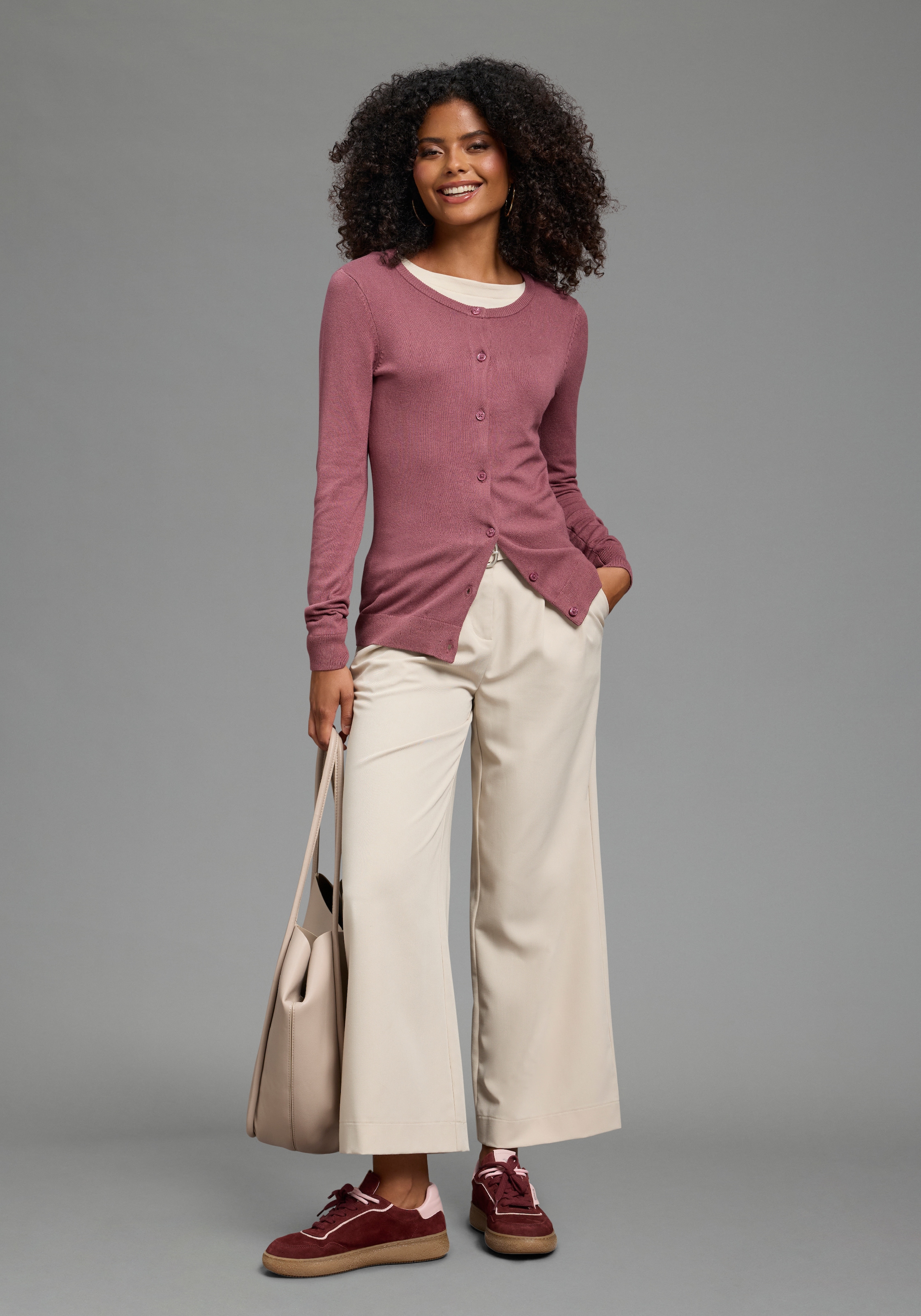 Laura Scott Veste en tricot cardigan léger de mi-saison en tricot fin